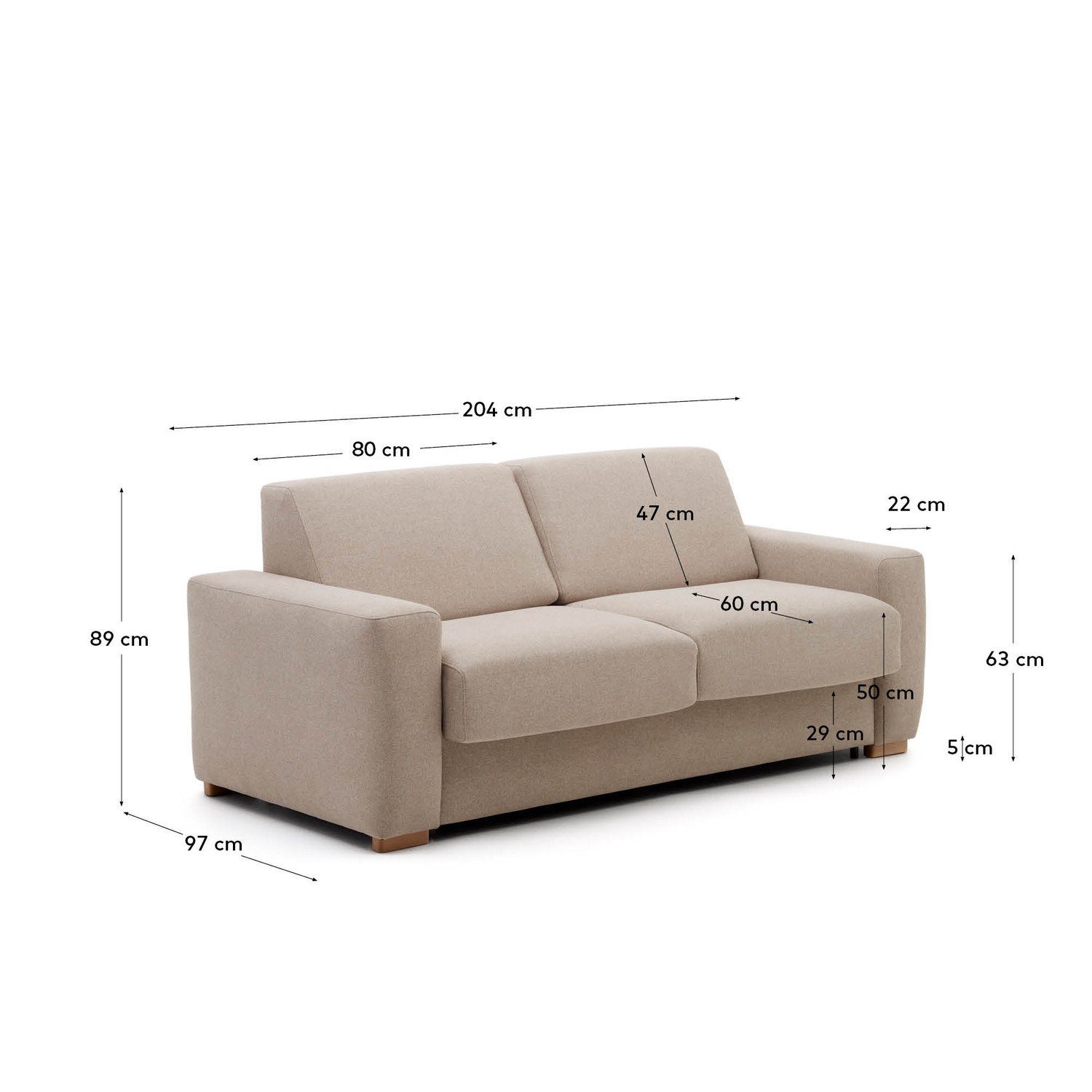 x Sitzgelegenheit x cm Couch 3-Sitzer-Bettsofa 97 Natur24 89 204 Anley Beige Schlafsofa
