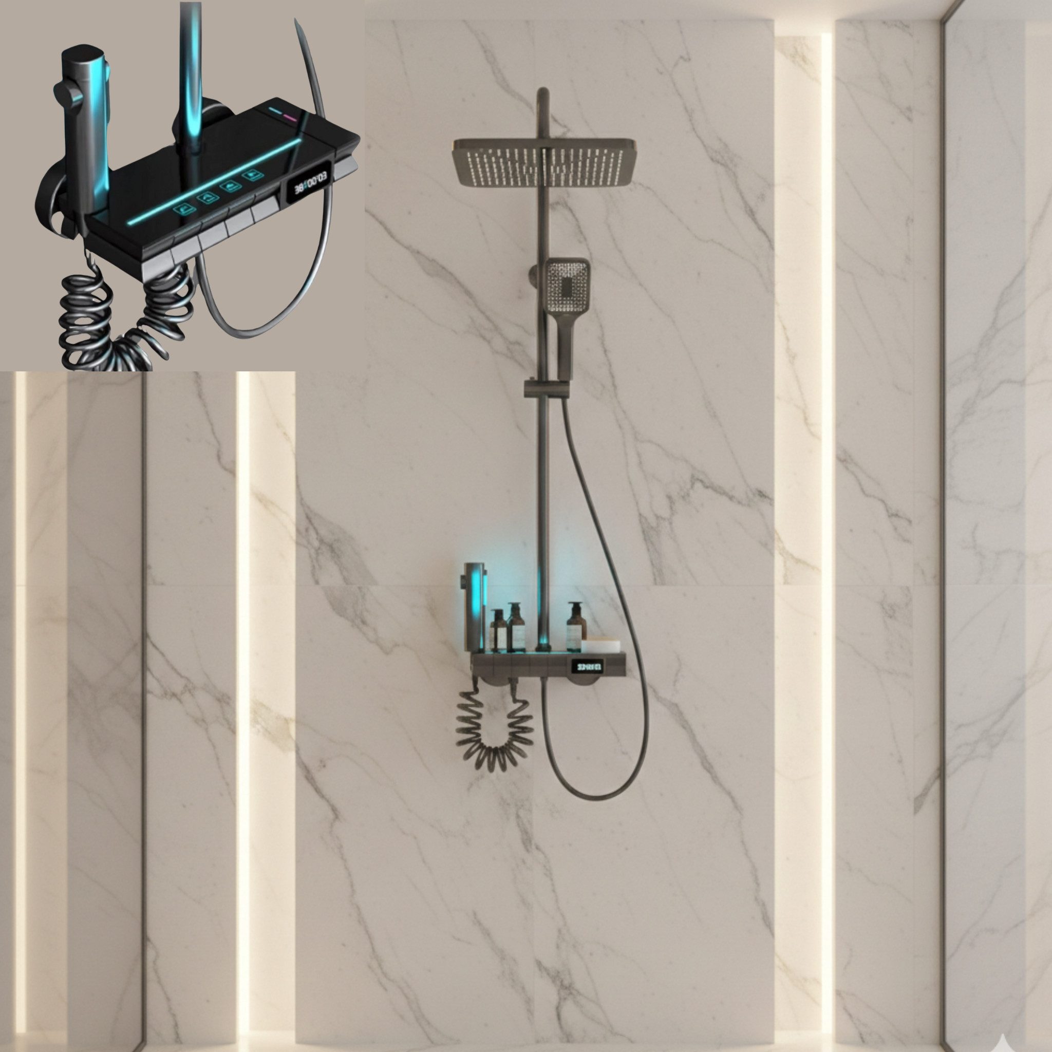 LuxaSteel Duscharmatur Duschsystem Regendusche mit Thermostat LED-Beleuchtu günstig online kaufen
