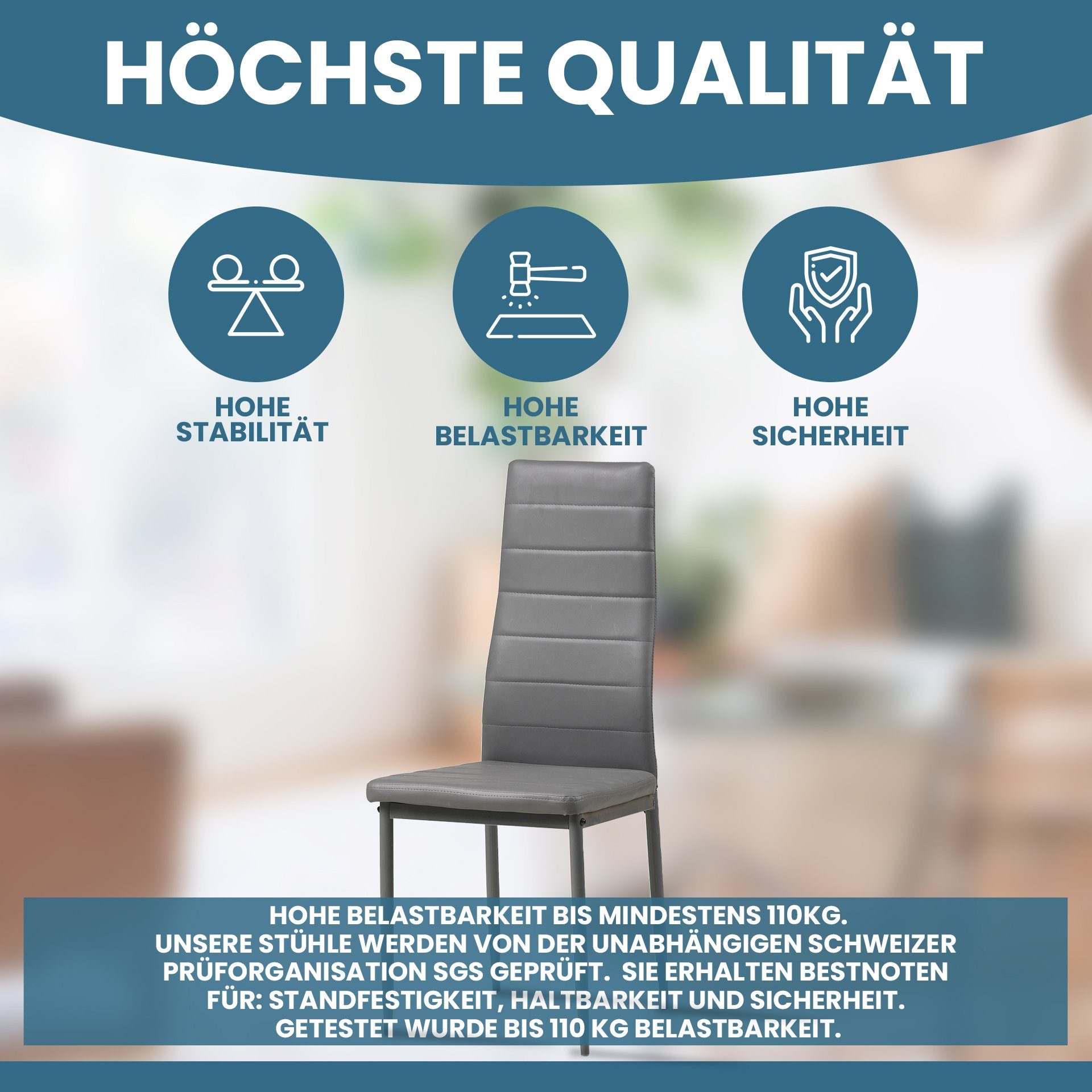 Albatros International Esszimmerstuhl Esszimmer Stühle 4 er Set MILANO, Stuhl Stühle Esszimmerstühle, Küche (6er Set, Grau, Kunstleder Bezug), Küchenstuhl Küche – Bild 3 von 5