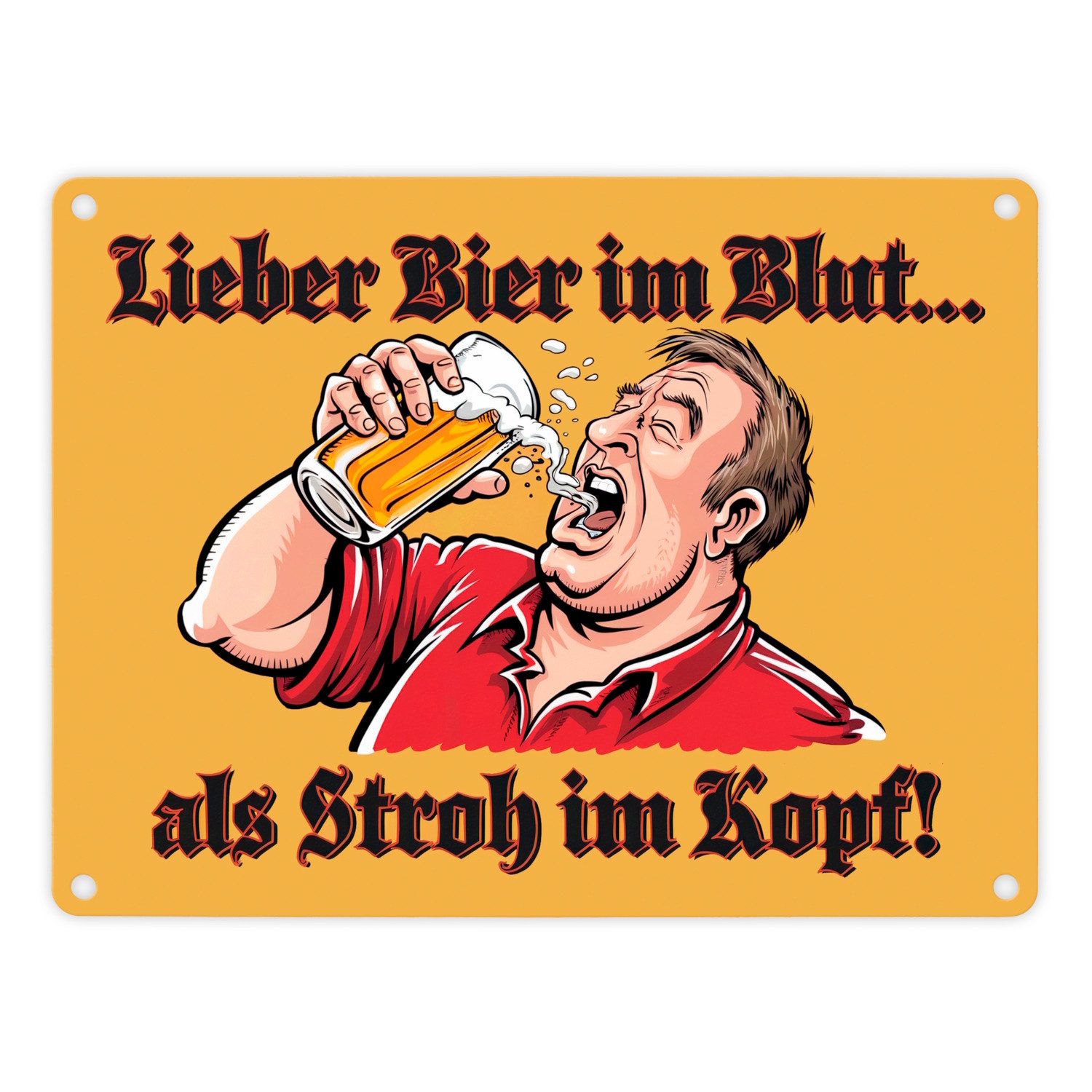 Metallschild Trinkender Mann - Lieber Bier im Blut Metallschild in 15x20 cm