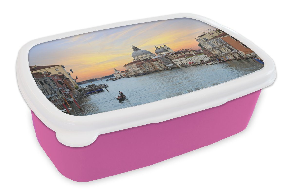 MuchoWow Lunchbox Italien - Sonnenuntergang - Venedig, Kunststoff, (2-tlg), Brotbox für Erwachsene, Brotdose Kinder, Snackbox, Mädchen, Kunststoff rosa | Lunchboxen