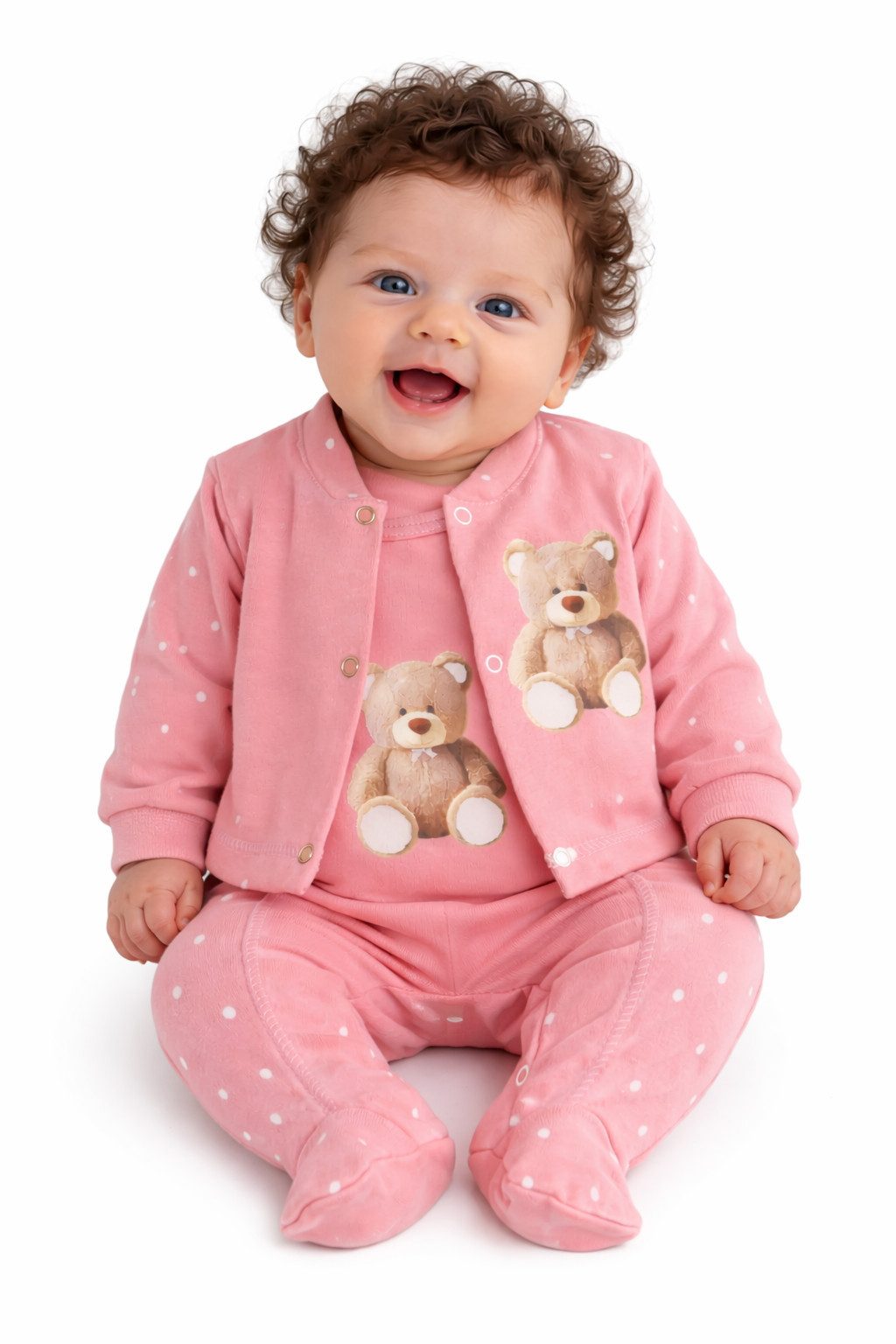Strampler Baby Anzug Stramplerhose Hemdchen in altrosa mit Bärchen