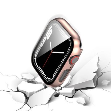 Wigento Smartwatch-Hülle Für Apple Watch 9 8 7 45mm 2 in 1 Schock TPU Silikon Hülle + Hart Glas