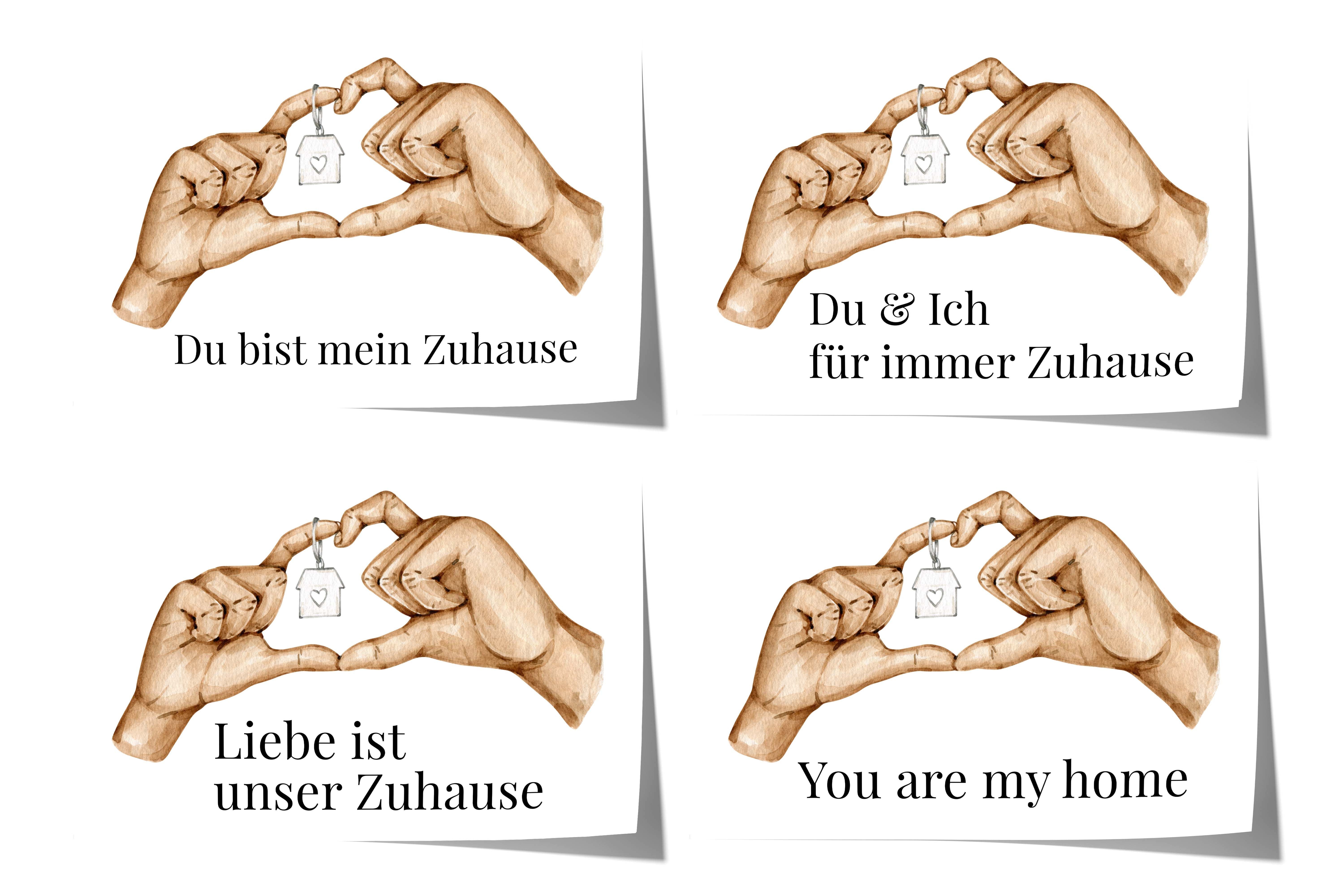 JUSTGOODMOOD Poster Hände Herz Haus Schlüssel Geschenkidee Liebe Zuhause Spruch llustratio, C (1 St)