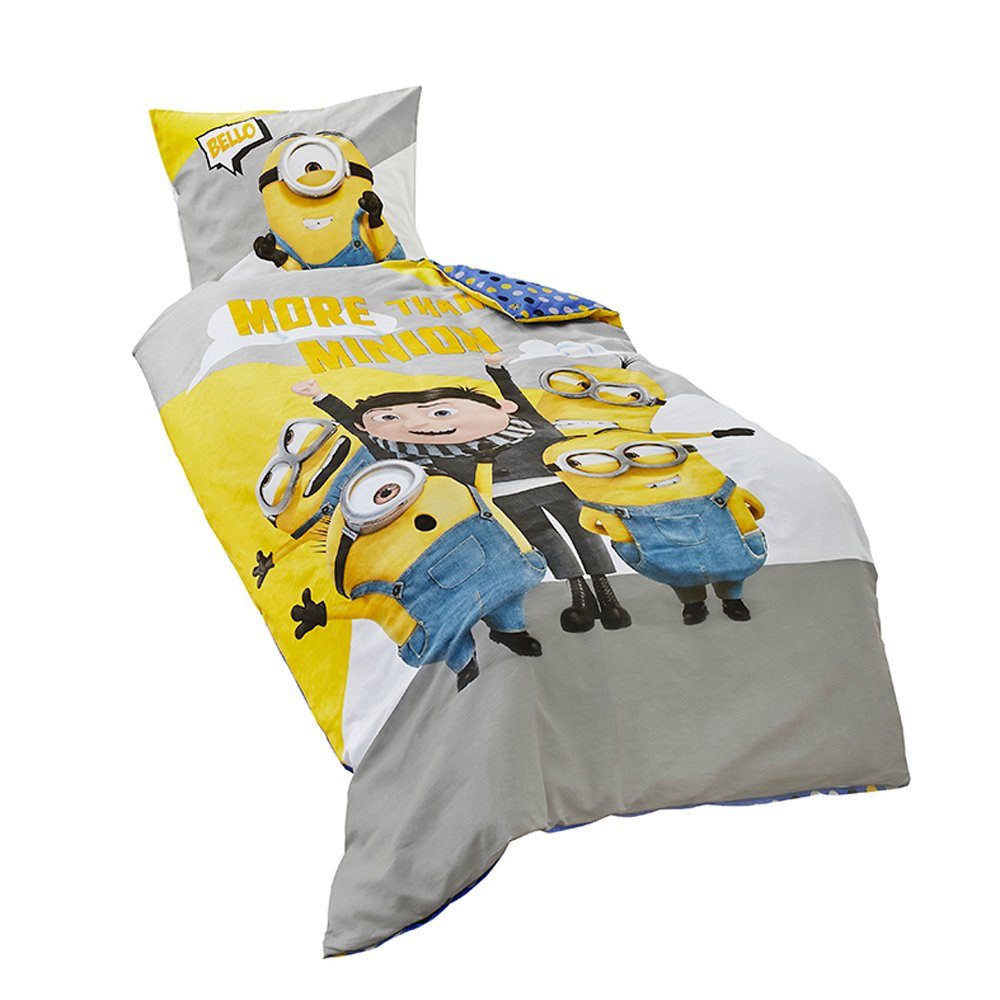 Kinderbettwäsche Minions Renforcé / Linon Bettwäsche 135x200cm Minion 2 tlg. Gru, JACK, Renforcé, 2 teilig, Hochwertige Kinder Wendebettwäsche, More than a Minon, Baumwolle