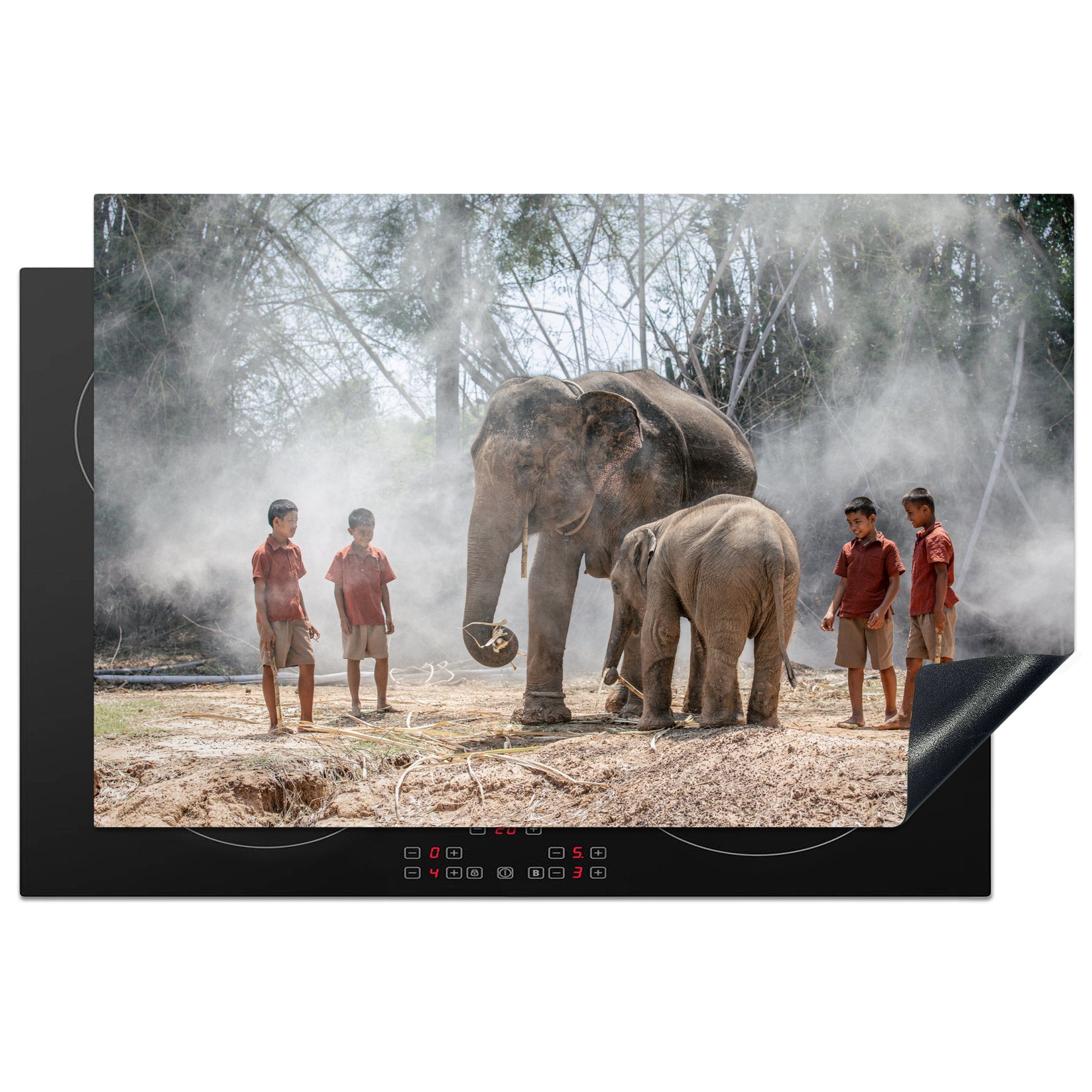 MuchoWow Herdblende-/Abdeckplatte Elefanten in Thailand, Vinyl, (1 tlg), 81x52 cm, Induktionskochfeld Schutz für die küche, Ceranfeldabdeckung