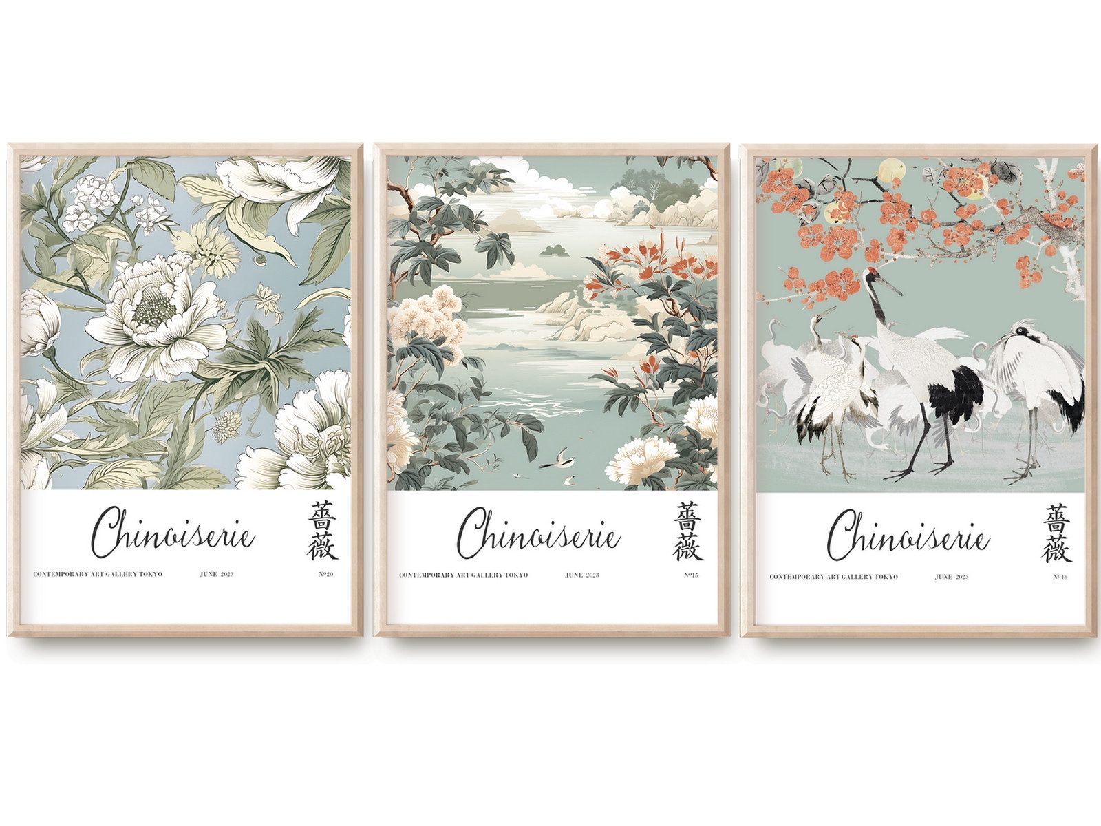 homestyle-accessoires Poster Bilder Wandbilder Bilderwand Kunstdruck CHINOISERIE Print 3er Set, - OHNE BILDERRAHMEN - Sorgfältige & sichere Verpackung