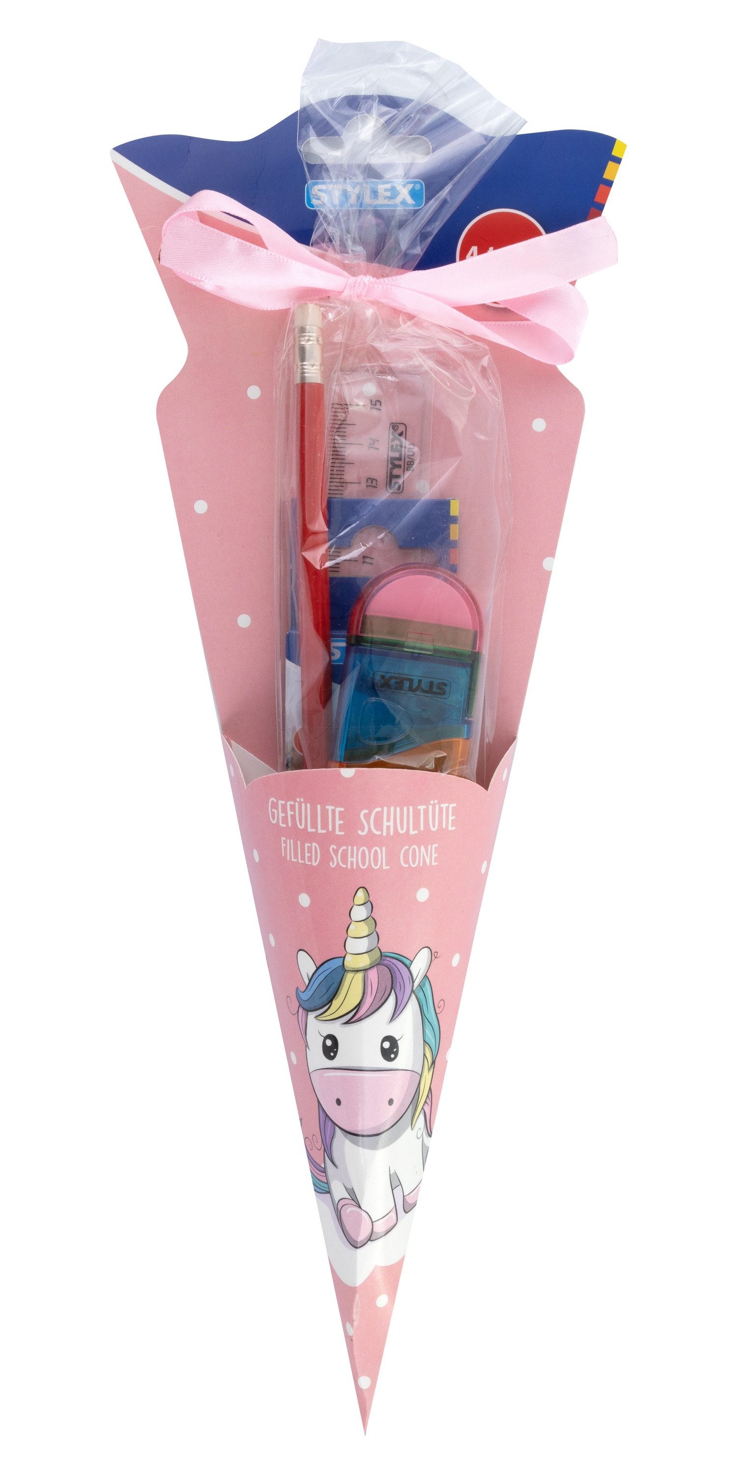 Stylex Schreibwaren Schultüte Schultüte 4-teilig gefüllt / Länge: 35cm / "Einhorn"