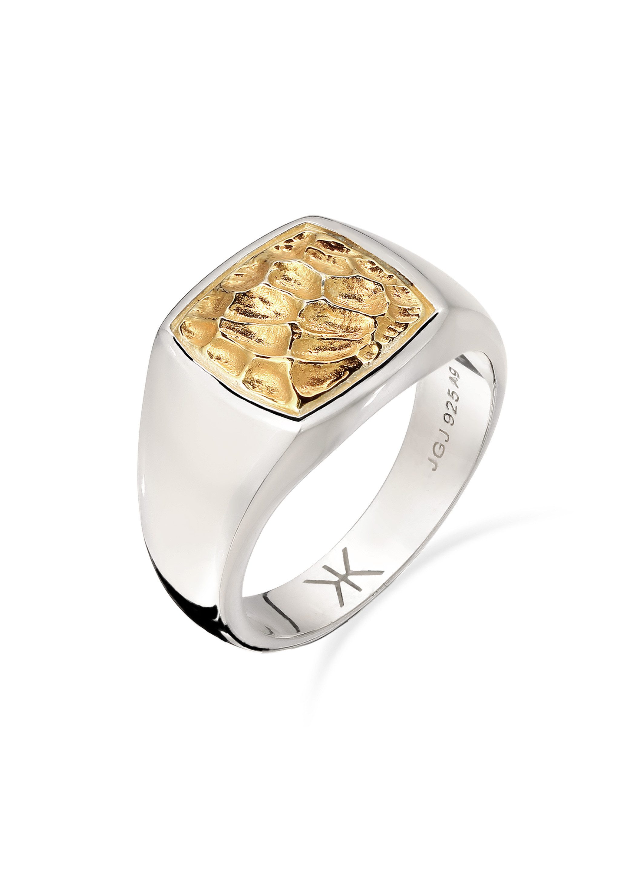 Kuzzoi Siegelring Siegelring Quadrat Bicolor 925 Sterling Silber vergoldet