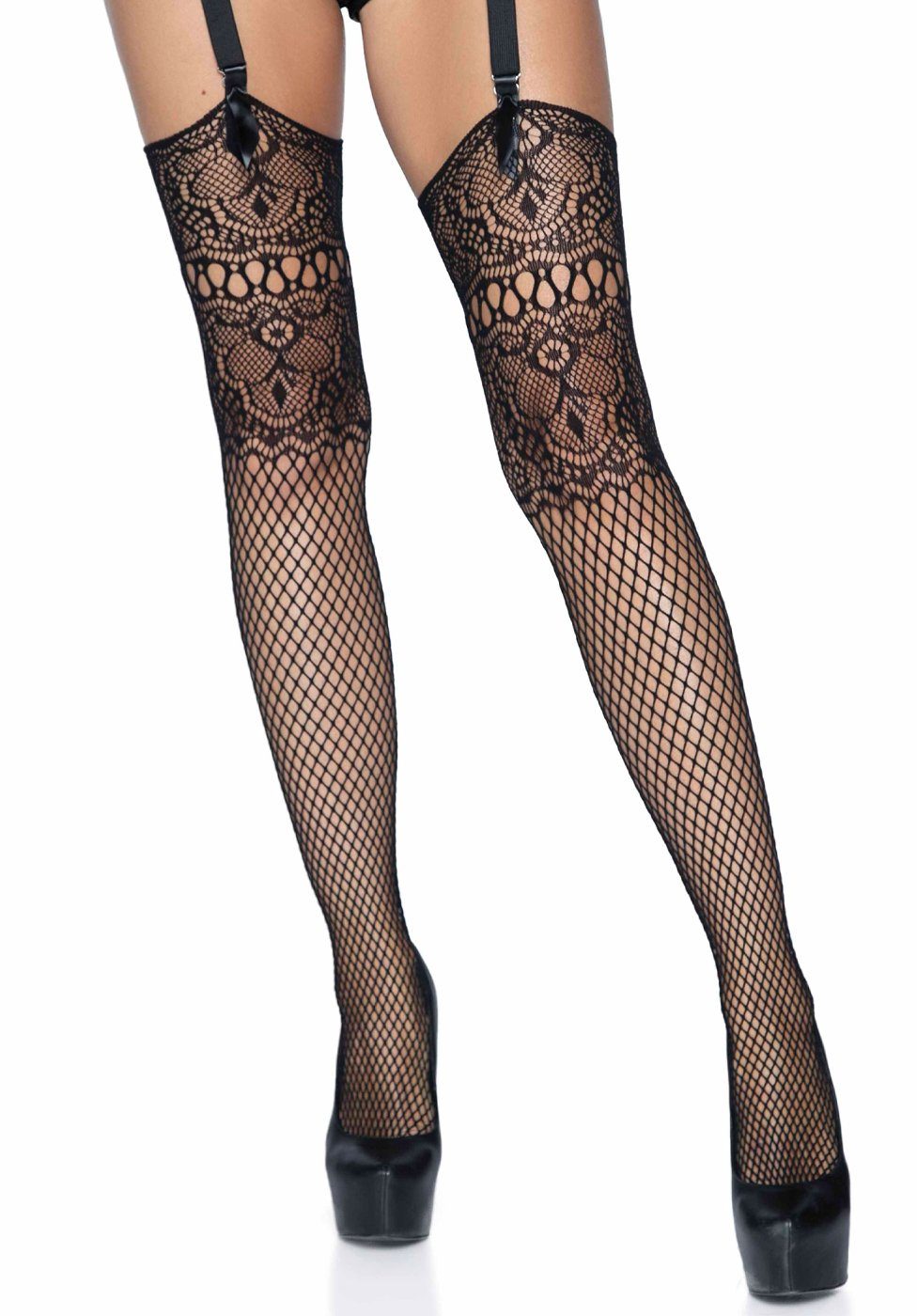 Leg Avenue Netzstrümpfe Schwarz – Sexy Strumpfhose Mit Satin-Schleife Für Partys & Kostüme