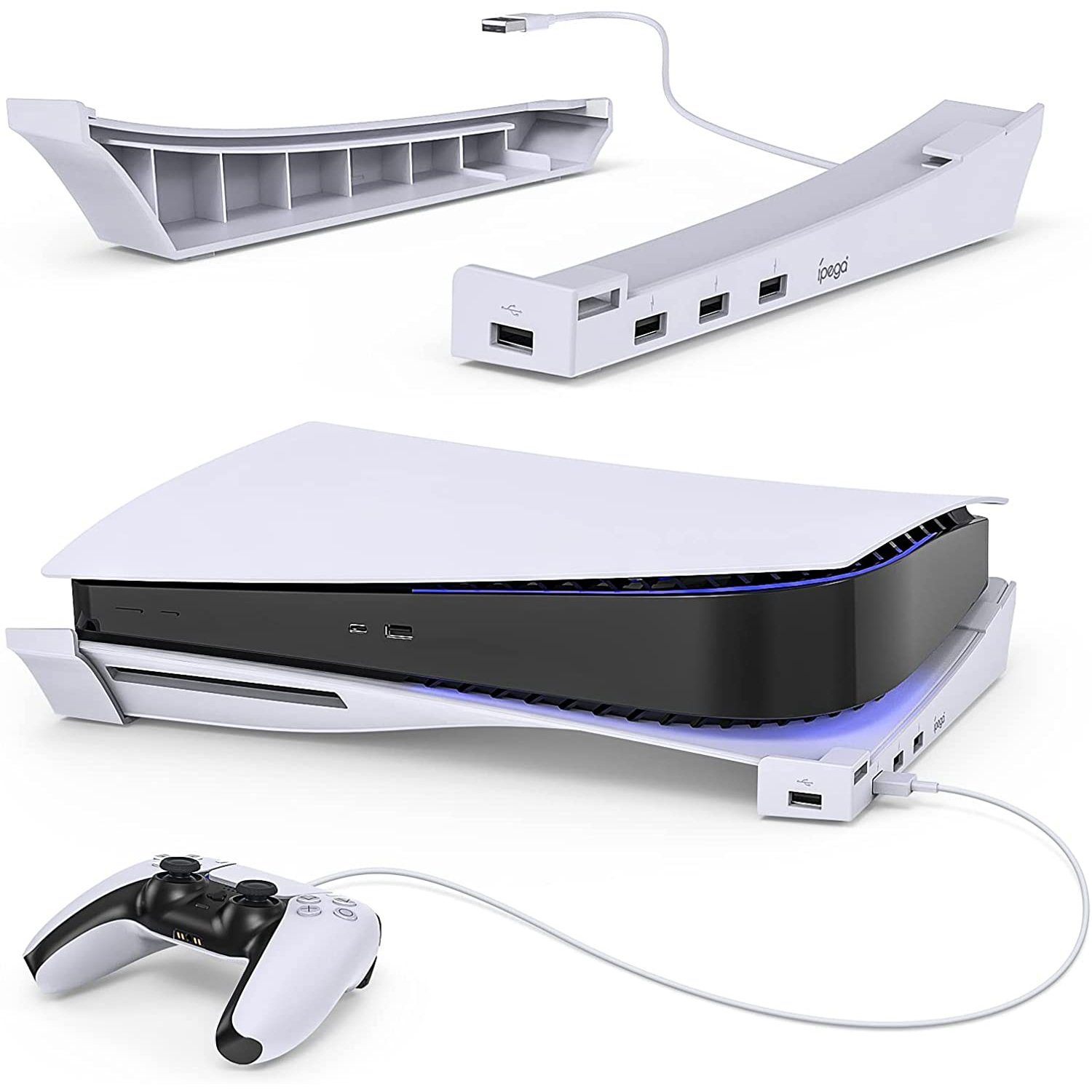 Tadow Horizontaler Ständer für PS5 Konsole, Aufbewahrungsständer, Controller (tragbarer Ständer)