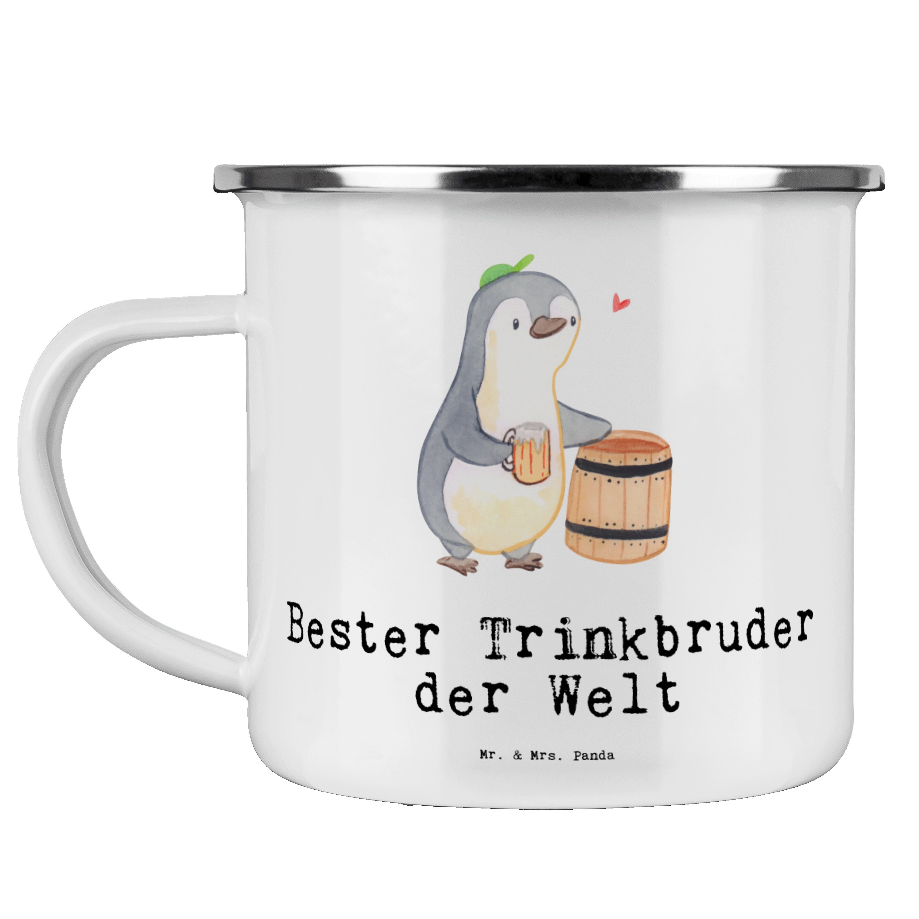 Mr. & Mrs. Panda Becher Pinguin Bester Trinkbruder der Welt - Weiß - Geschenk, Emaille Trinkb, Emaille