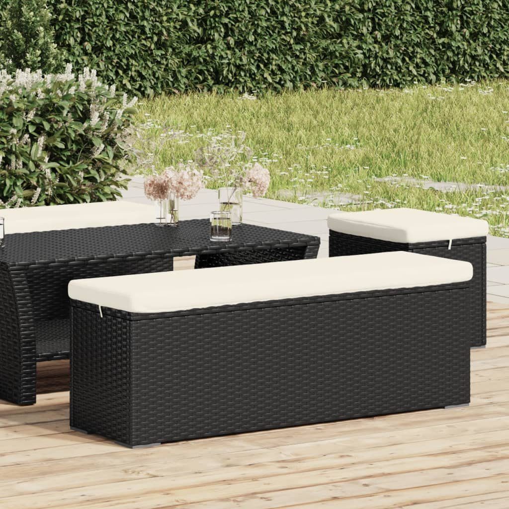 vidaXL Gartenbank Hockerbank mit Sitzkissen Schwarz 110x30x40 cm Poly Rattan (1-St)