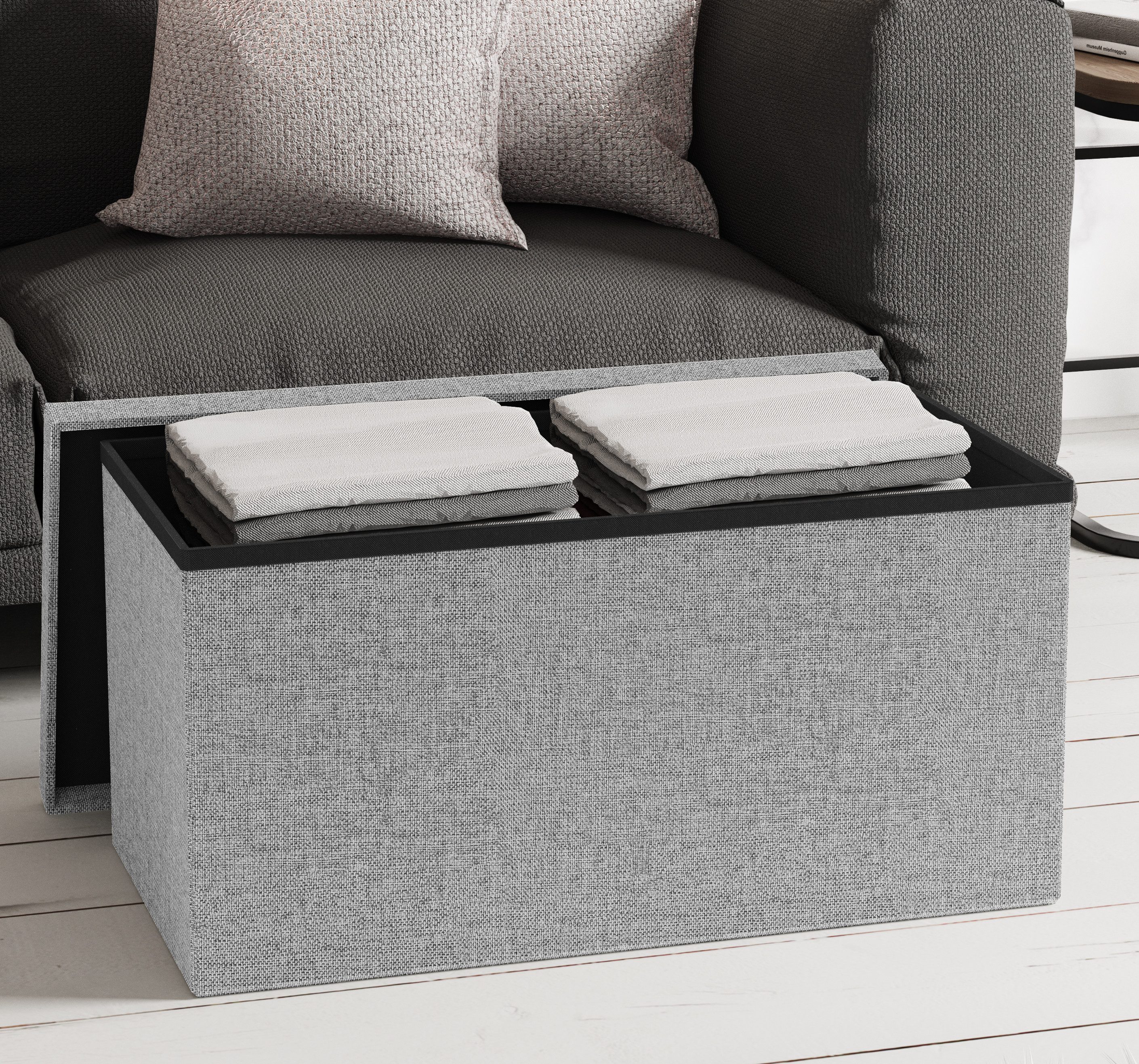 VCM Schuhbank Boxas B. 76 x T. 38 x H. 38 cm, Stoff-Sitztruhe, Kiste für flexiblen Einsatz in allen Wohnräumen – Bild 4 von 5