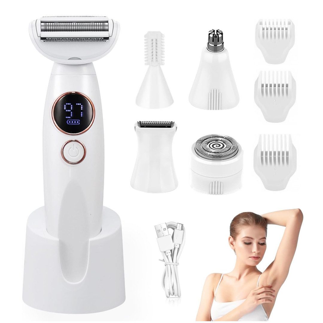 inschimmer Epilierer 5-in-1 Intimrasierer Rasierer Damen Elektrisch mit USB Ladestation, Damenrasierer für Intimbereich, Gesicht, Bikini & Körper