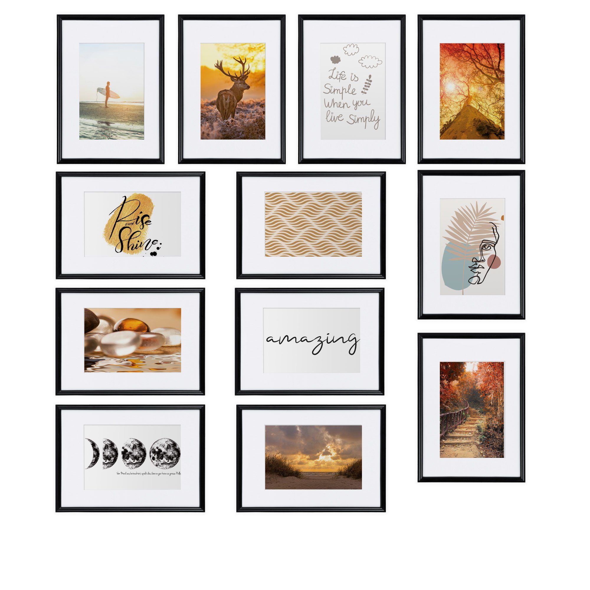 bomoe Bilderrahmen Sunlight, 12er Set Fotowand Collage Fotorahmen mit Passe günstig online kaufen