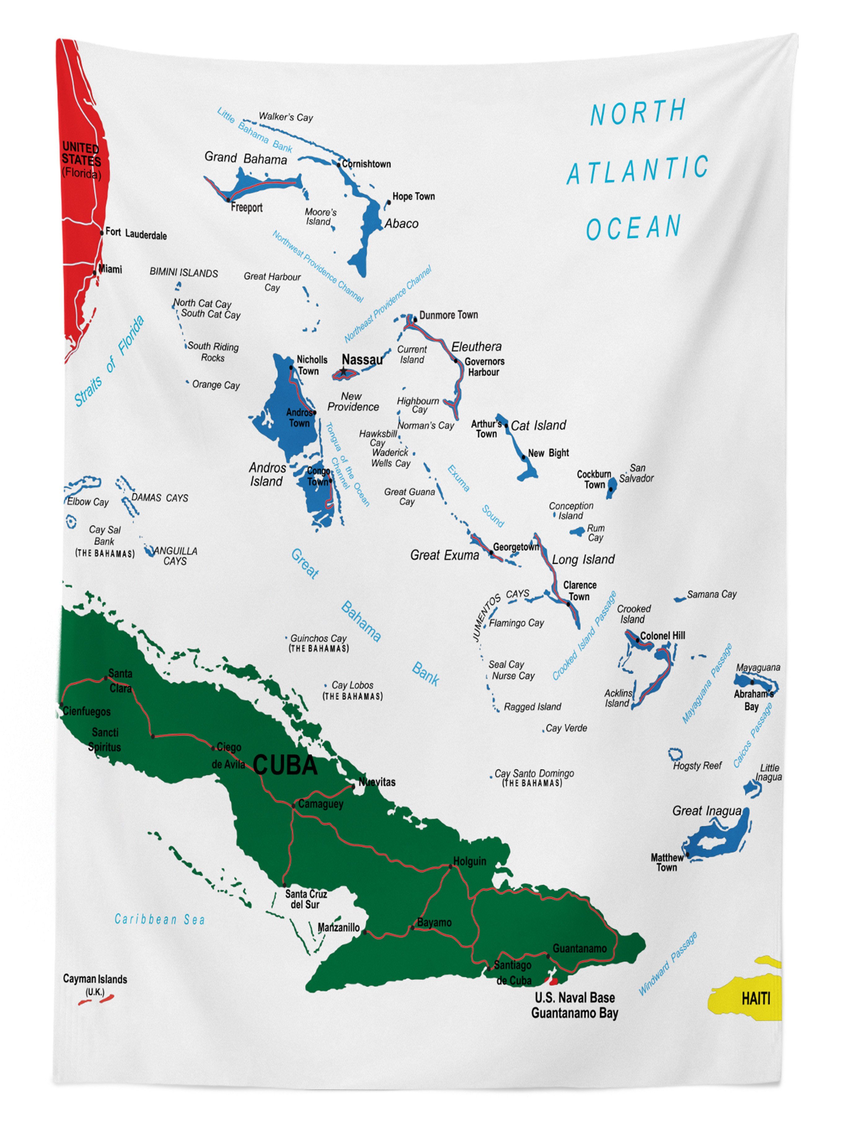 Bereich Tischdecke Außen den Farben, Beach Waschbar Abakuhaus Bahamas Insel Farbfest geeignet Karte Klare Ocean Für