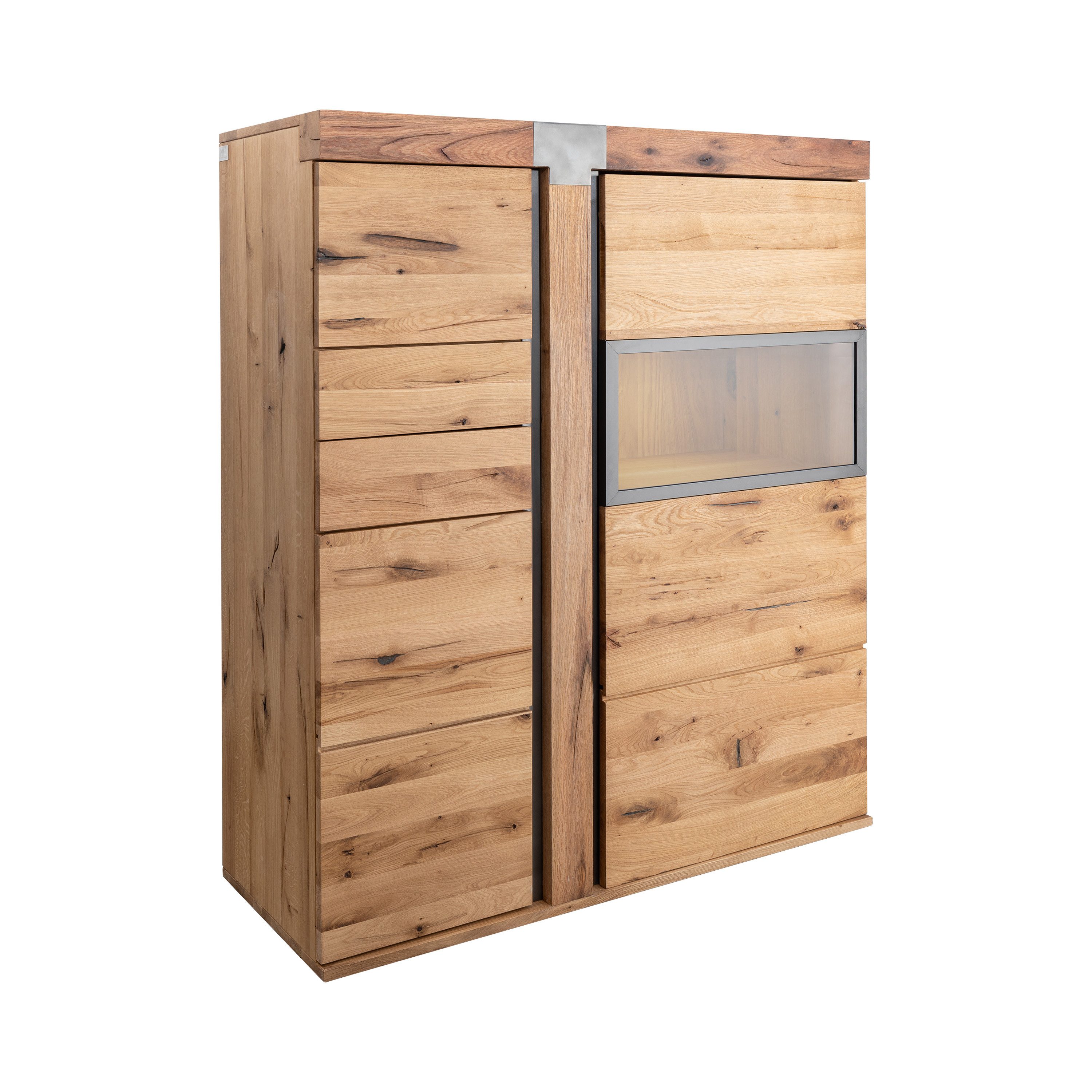 Massivmoebel24 Highboard NEW AMSTERDAM Wildeiche / Zerreiche Massivholz natur (Massivholz montiert 97 kg NEW AMSTERDAM #05), Wildeiche / Zerreiche 110x45x142 cm (BxTxH) natur geölt