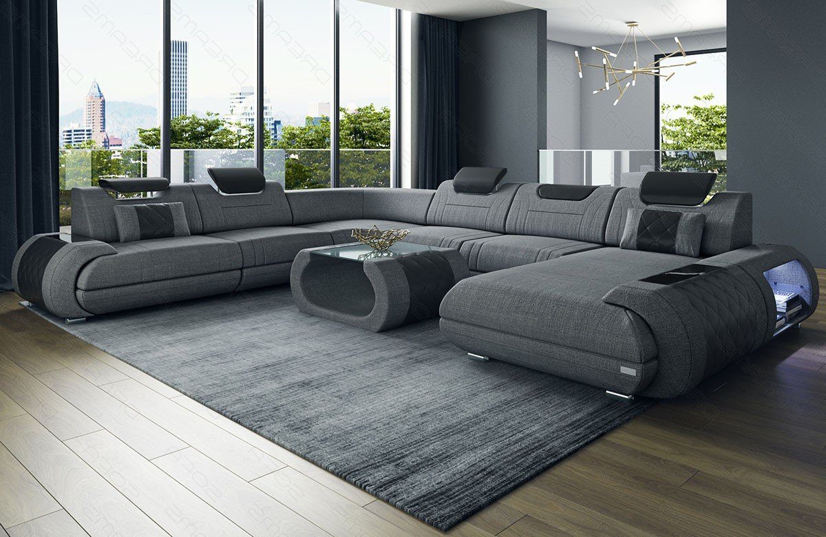 wahlweise XXL Stoff Polsterstoff Wohnlandschaft mit Dreams Strukturstoff H Rimini grau-schwarz Bettfunktion Couch Sofa Sofa Stoffsofa,