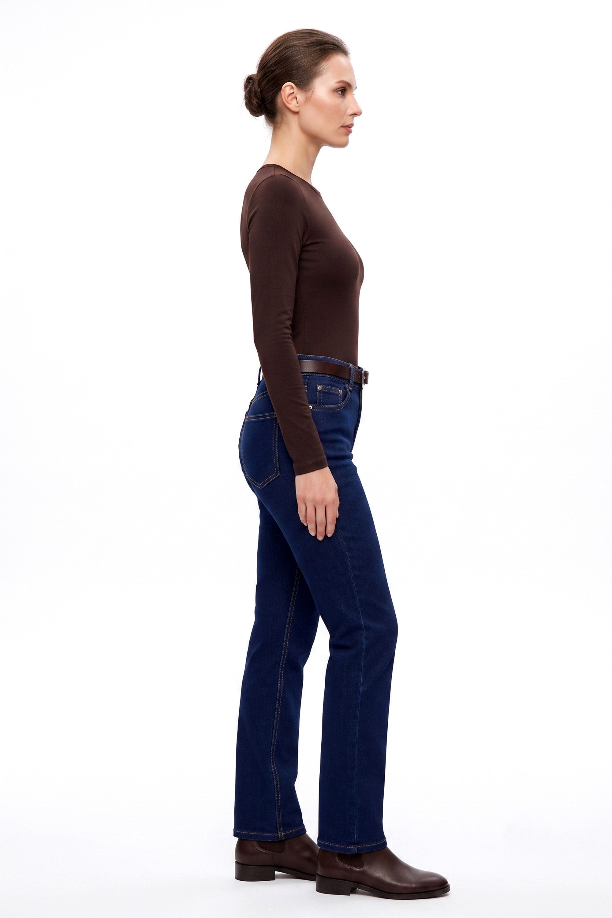 ESRA Regular-fit-Jeans Damen Jeans Straight Leg Stretch Jeans Damen Gerades Bein Jeanshose Straight Jeans Damen Geradeschnitt High Waist Jeanshose bis Übergröße – Bild 5 von 5