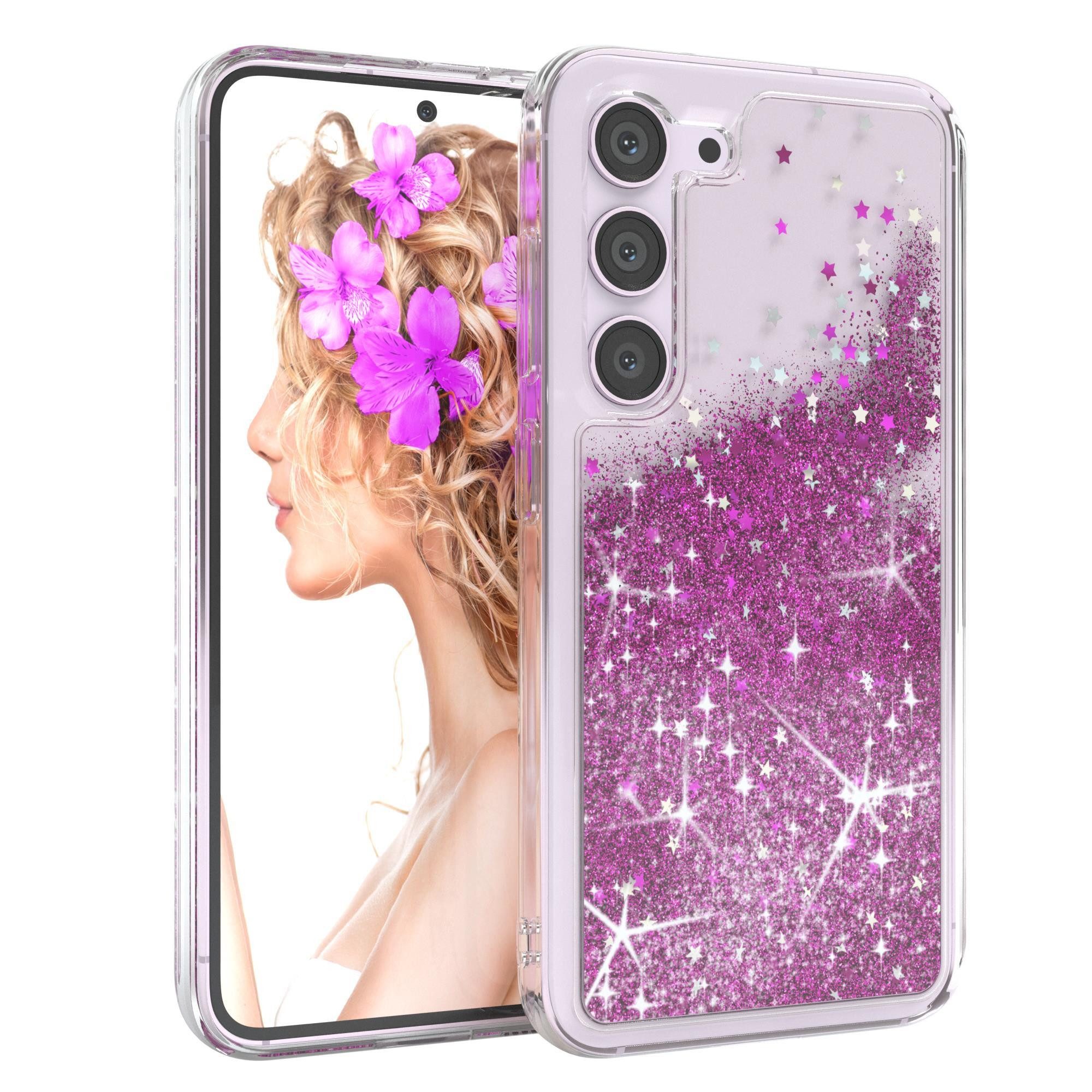 EAZY CASE Handyhülle Liquid Glittery Case für Samsung Galaxy S23 6,1 Zoll, Bumper Case Back Cover Glitter Glossy Handyhülle Etui Violett Lila