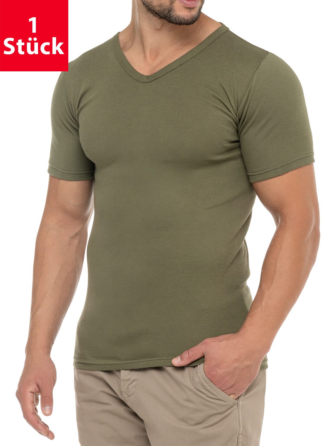 Kurzarmshirt Herren Business T-Shirt V-Neck Feinripp Baumwolle (1er/3er)