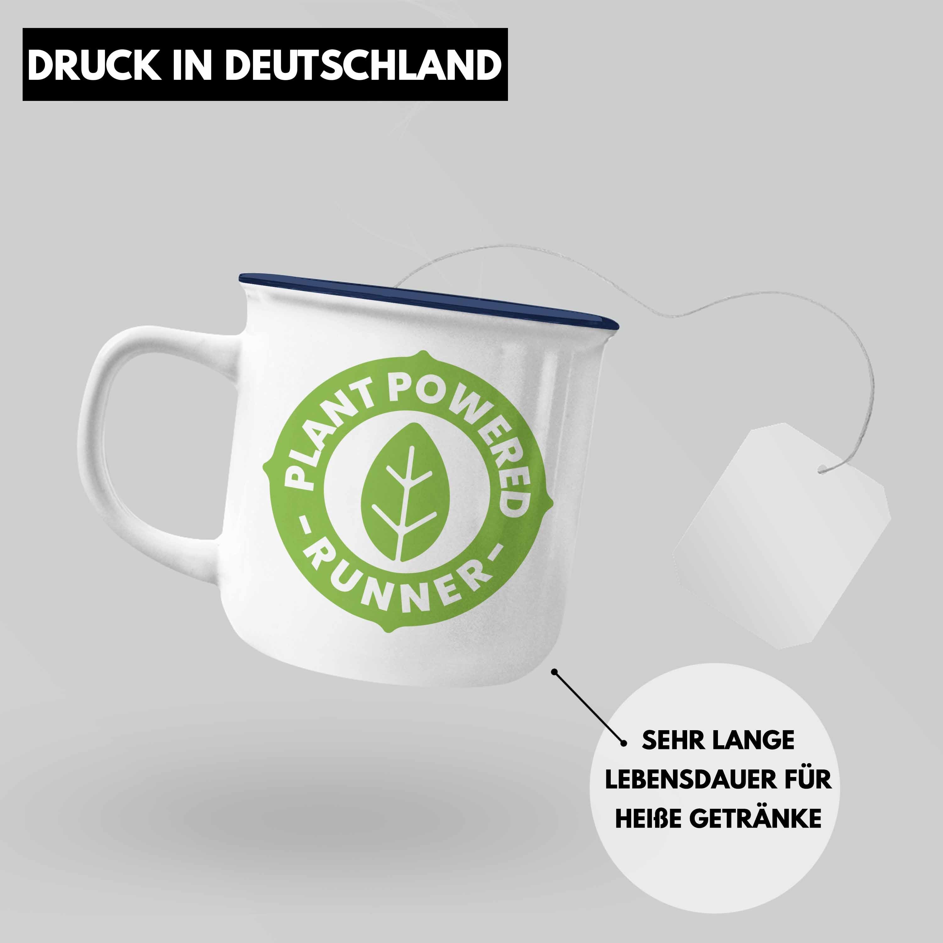 Emaille Tasse Veganer Emaille - Geschenkbox Vegetarier Geschenkidee für Lustig Geschenk Blau Trendation Geschenkset und Tasse Thermotasse Trendation Lustige