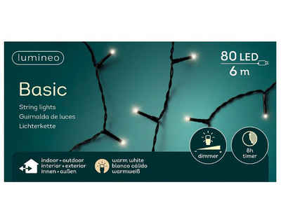 Lumineo LED-Lichterkette Lumineo Lichterkette Basic 80 LED 6 m warm weiß, schwarzes Kabel, Indoor, Outdoor, dimmbar, 8h-Timer