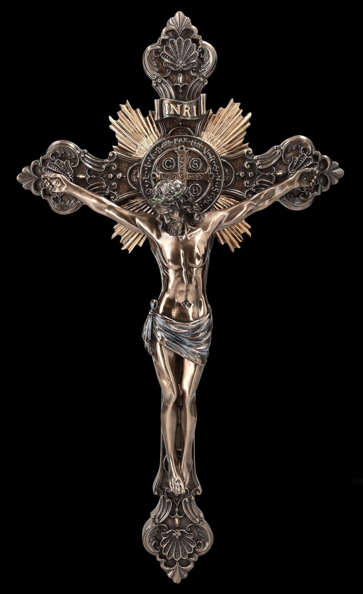 Figuren Shop GmbH Wanddekoobjekt Wandrelief - Prachtvolles Kruzifix mit Jesus - Veronese Wanddeko Deko