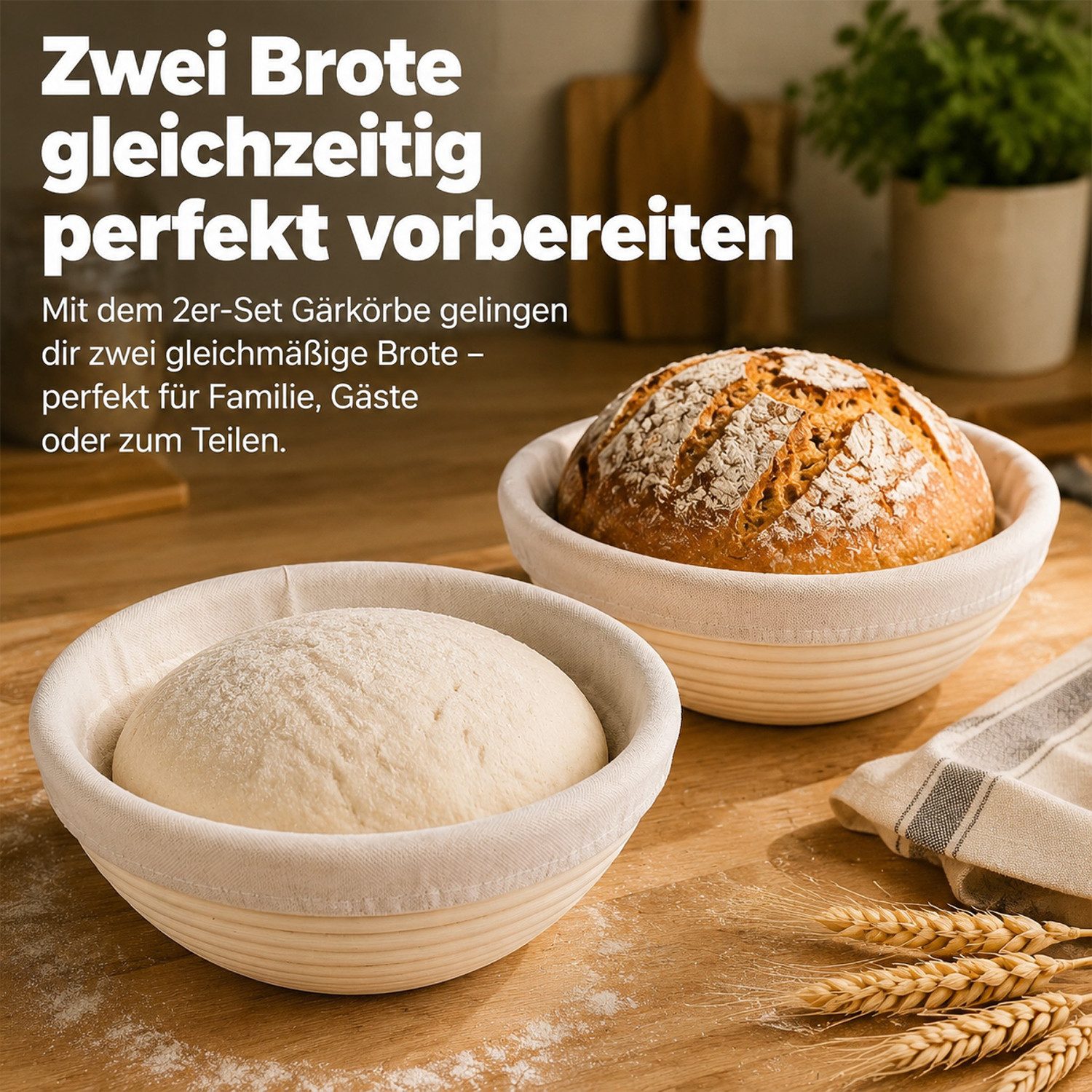 HEYHIPPO Gärkorb 2er Set Banneton Gärkorb 23×8 cm, Sauerteigkorb mit 6 Zubehörteilen, (Set 9-tlg), Rattan Gärkorb Set, Sauerteig Brotbackset mit Teigschaber & R – Bild 5 von 5