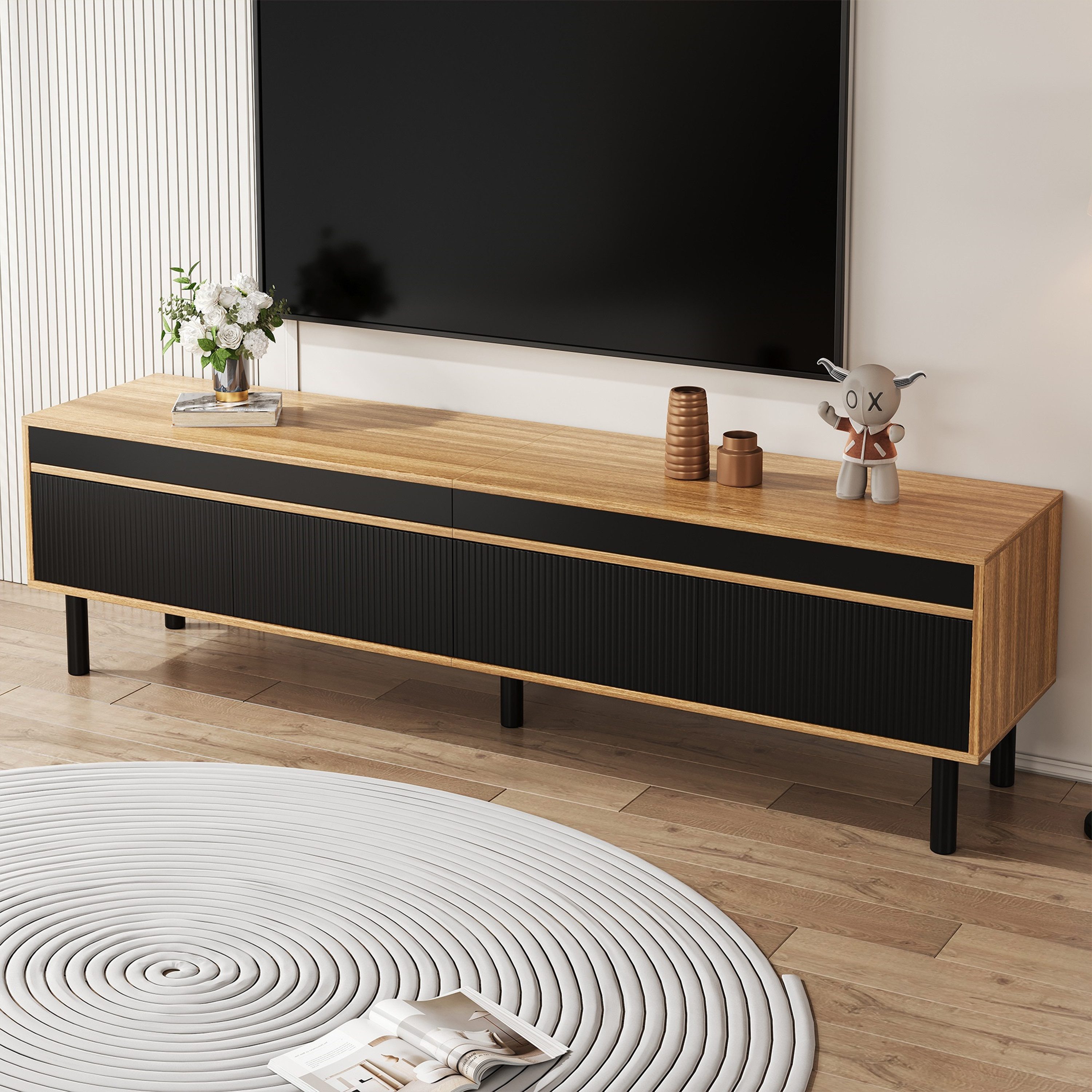 Merax Lowboard (1 St., Push-to-Open), TV-Schrank mit 4 Türen und großem Stauraum, 170x38x47.7cm