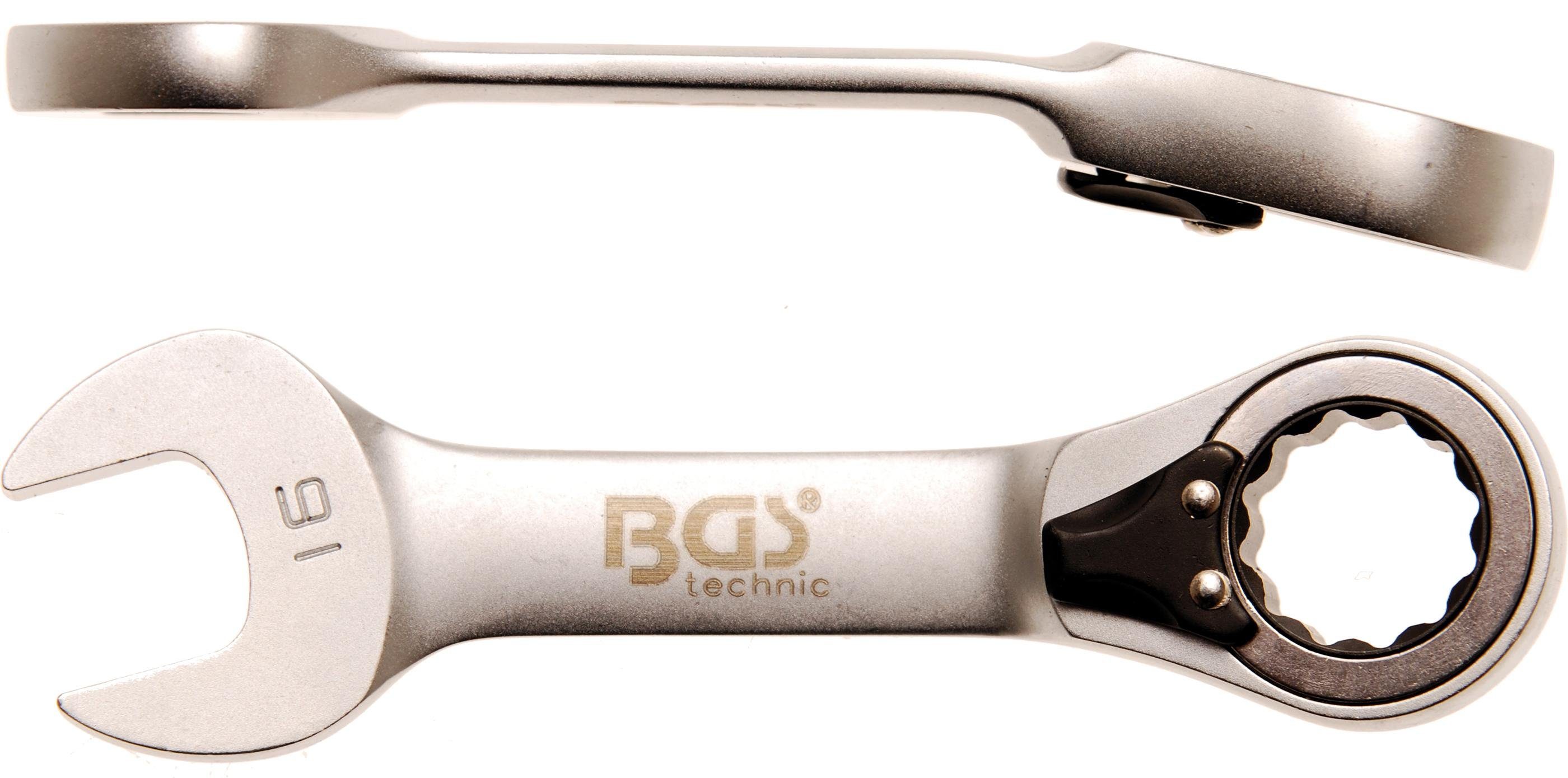 BGS technic Stecknuss Ratschenring-Maulschlüssel, kurz, umschaltbar, SW 16 mm