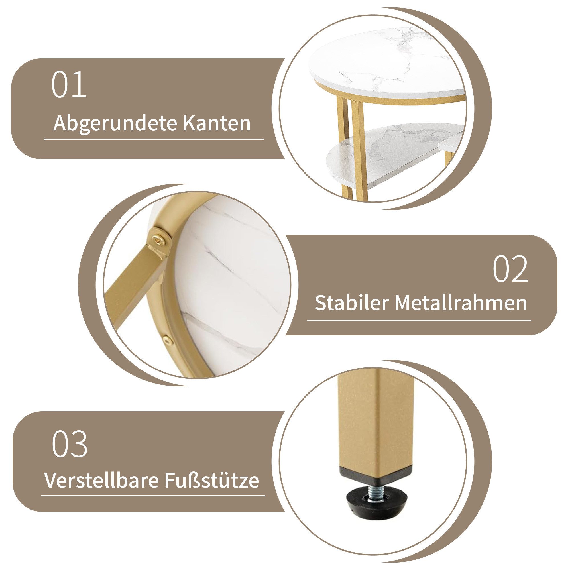 Furnishings Home Couchtisch rund Kaffeetisch Beistelltisch Satztische 2er Set, Große Werbung (2-St., Zweiteiliges Set), 2tlg. mit Marmormuster 80x46cm+52x51cm – Bild 4 von 5