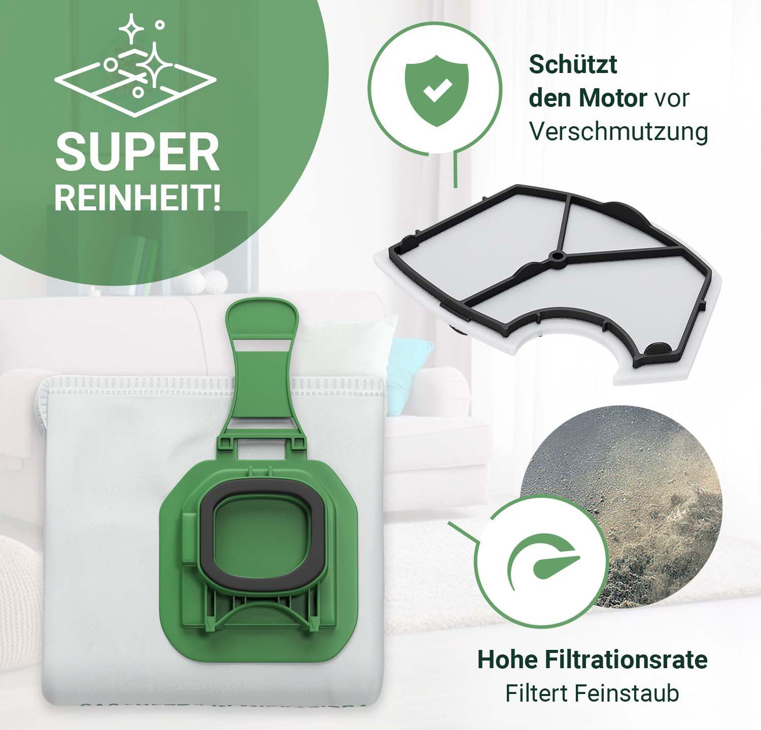 VIOKS Staubsaugerbeutel + Motorfilter Set, 7 St., für Vorwerk Kobold VK 140 VK 150 Staubsauger