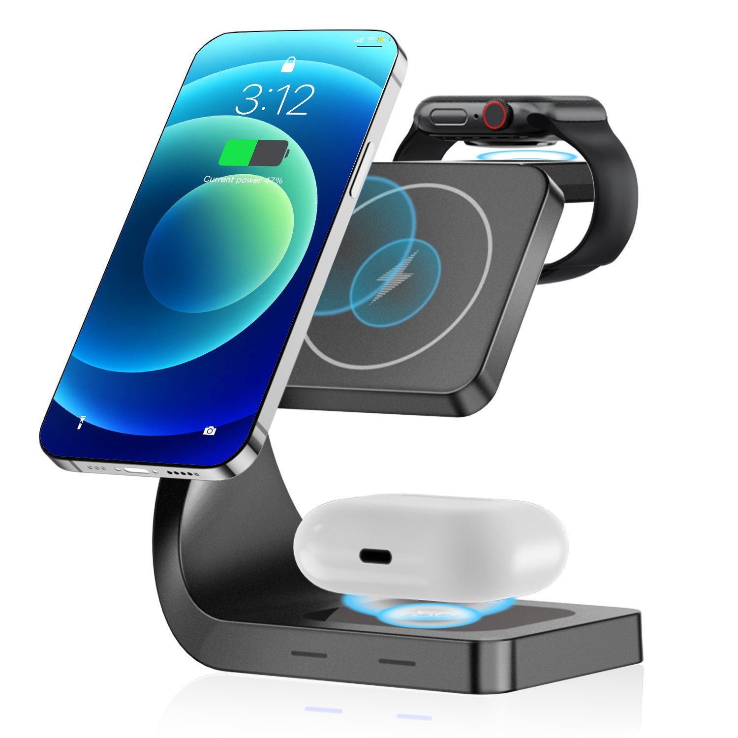 EUARY Handy-Dockingstation Ladestation 3 in 1 Induktive Ladegerät Kabellose  Wireless Charger, (iWatch 8/7/6/5/4/3/ SE,AirPods 3/2/Pro 15 W, Apple Watch Iphone  Airpods Handy Charging Station Induktive Ladegerät), Mag-Safe-Ladeständer  mit QC3.0-Adapter ...