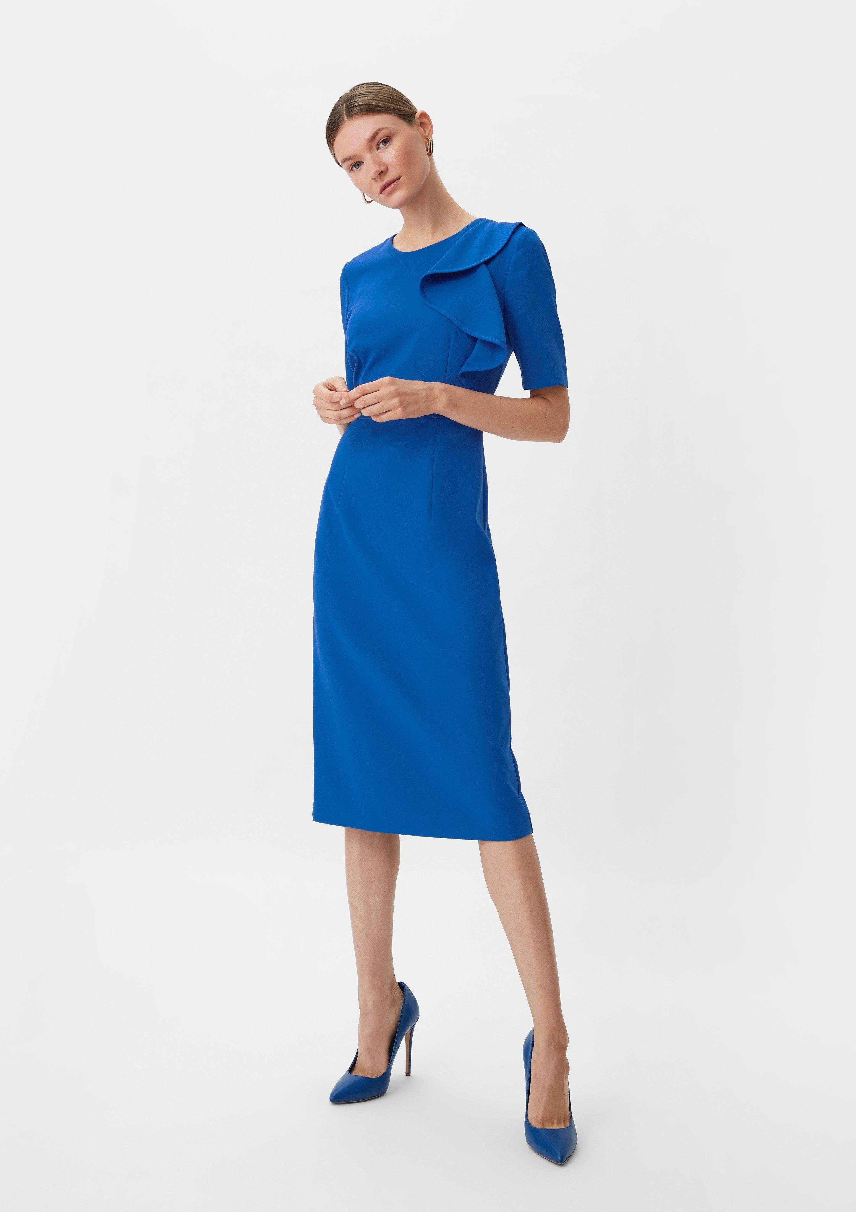 Comma Minikleid Kleid mit Applikation Volant-Detail royalblau