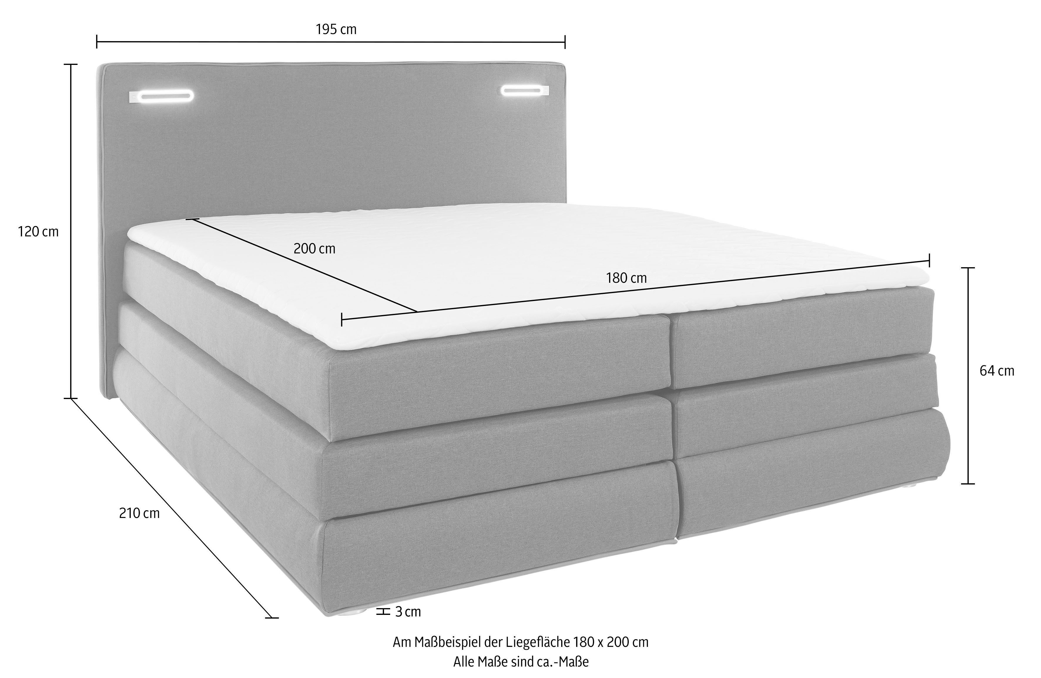 COLLECTION AB Boxspringbett Ninoni, inkl. Bettkasten, Topper und wahlweise mit LED-Beleuchtung