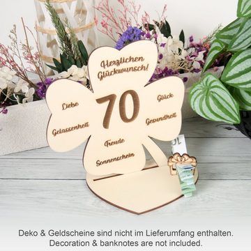Kreative Feder Geburtstagskarte Dekorativer 3D Geschenk-Aufsteller „Kleeblatt“ zum Geburtstag, originelle Geldgeschenk-Deko aus Holz