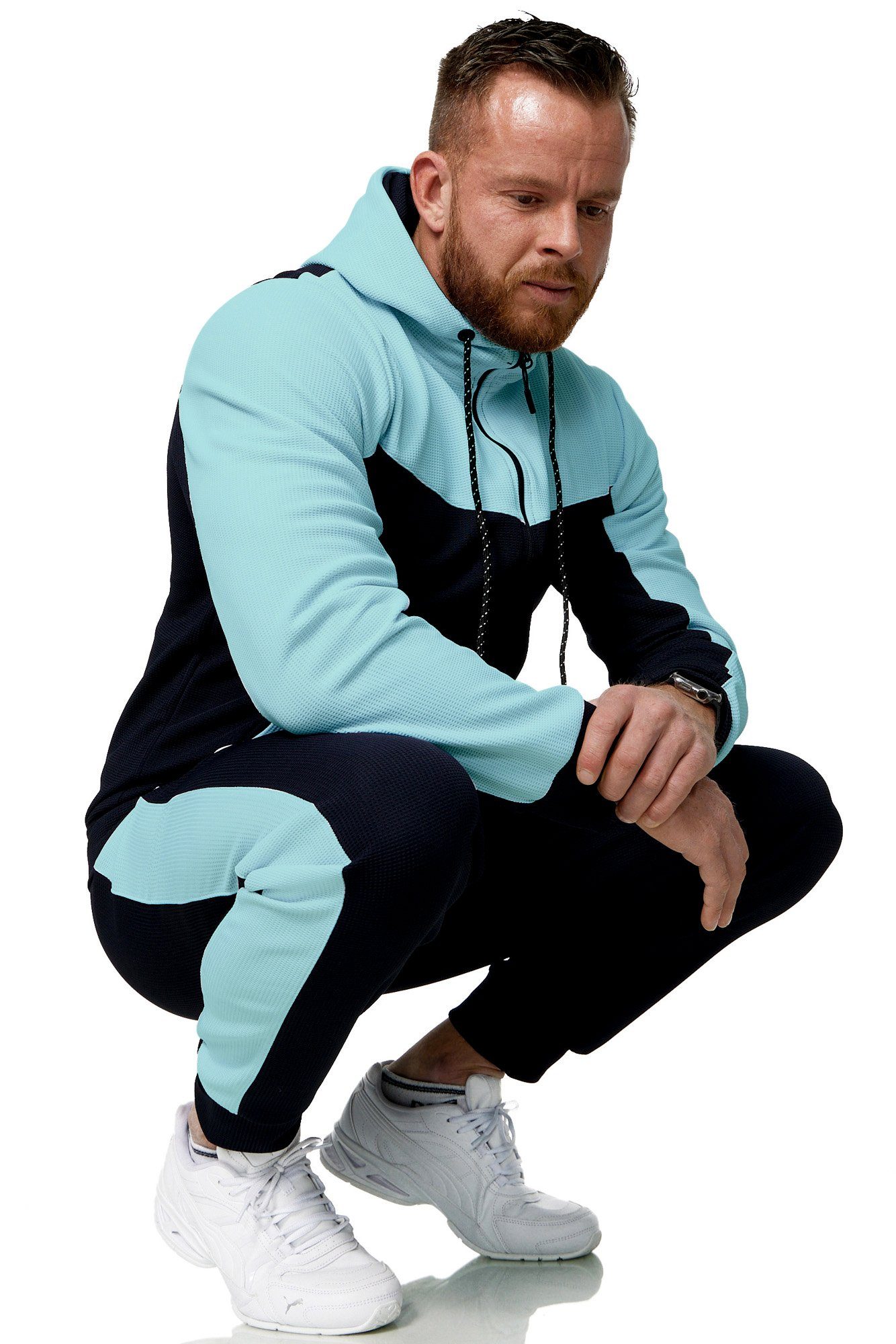 L.gonline Freizeitanzug Herren Trainingsanzug, Jogginganzug mit Kapuzenjacke 0986 (Kapuzenjacke mit Reißverschluss, Hose, 2-tlg), Fitness Freizeit Casual