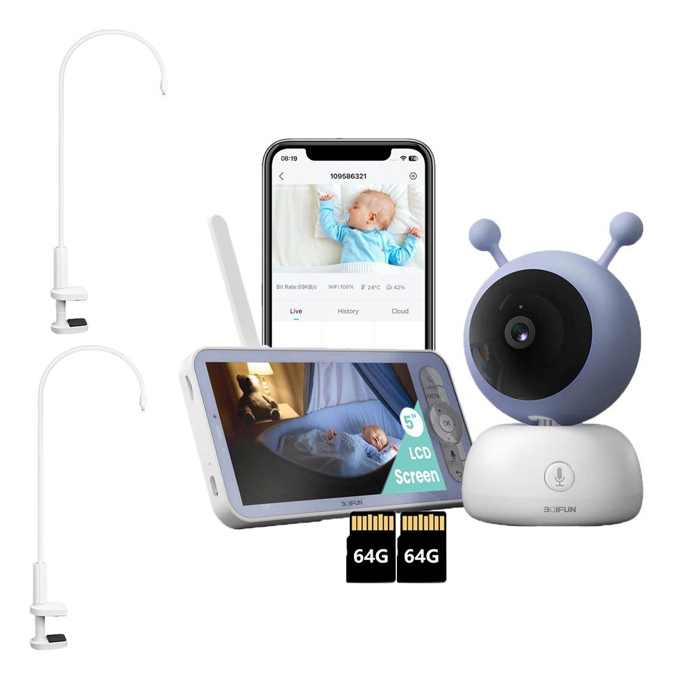 Babyphone 1080P/5 Zoll Babyphone mit Kamera und APP WLAN Video Babyfon