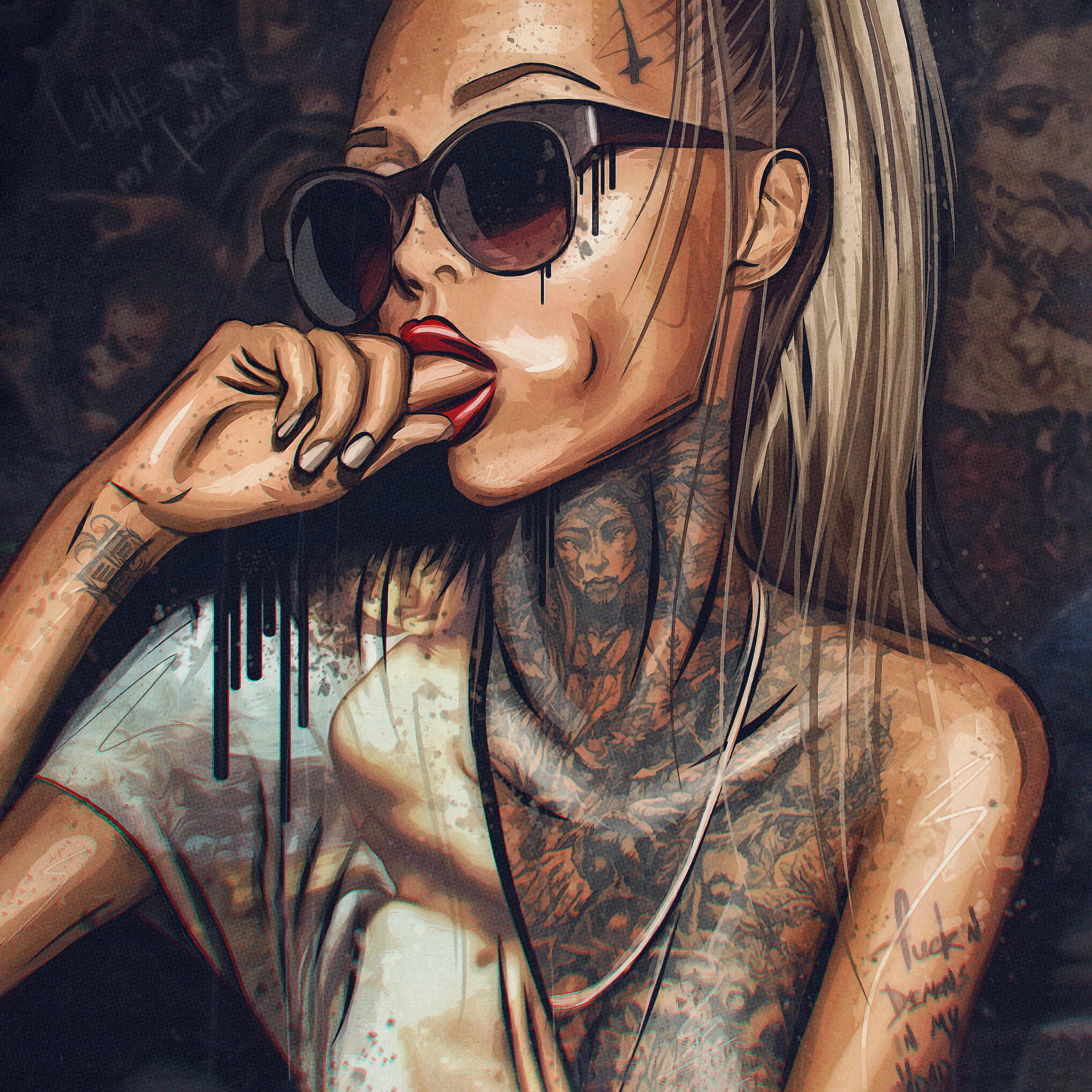 Affengeilebilder Leinwandbild Sexy Tattoo Girl auf Keilrahmen gespannt, (1 St), Kunstdruck Wandbild Bild in verschiedenen Formaten