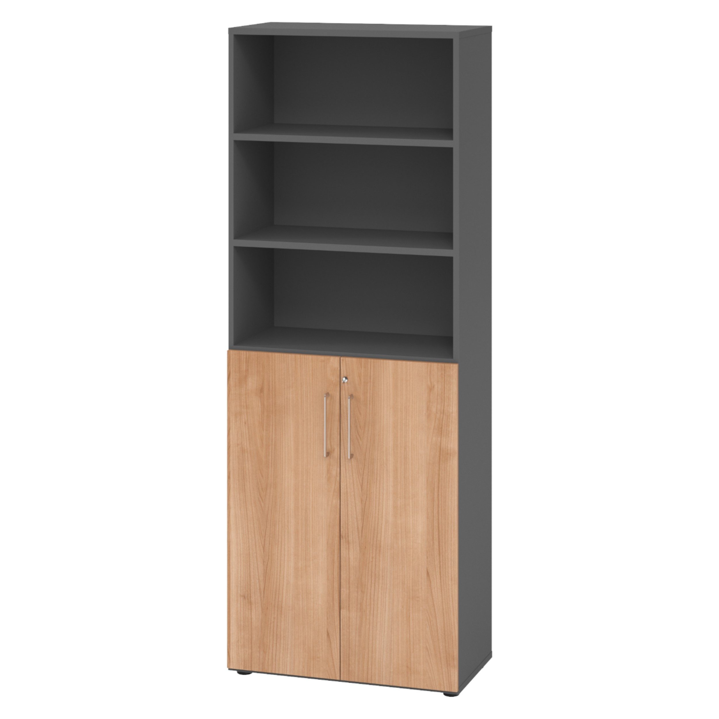 bümö Aktenschrank smart Kombischrank - 3 plus 3 Ordnerhöhen Dekor: Graphit/Nussbaum