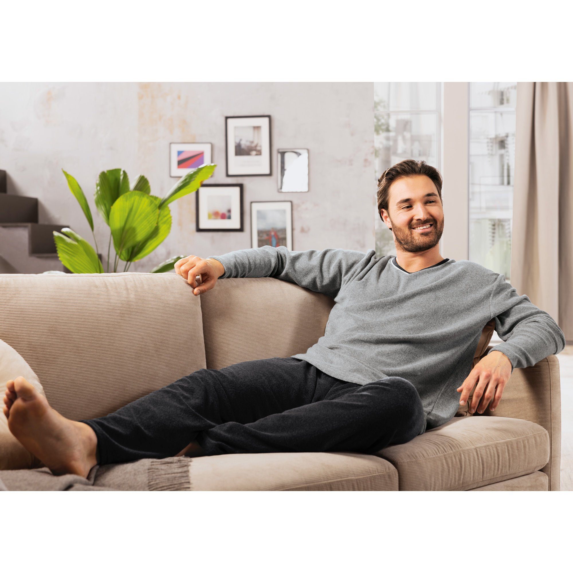 REDBEST Pyjama Herren-Schlafanzug Frottee Uni