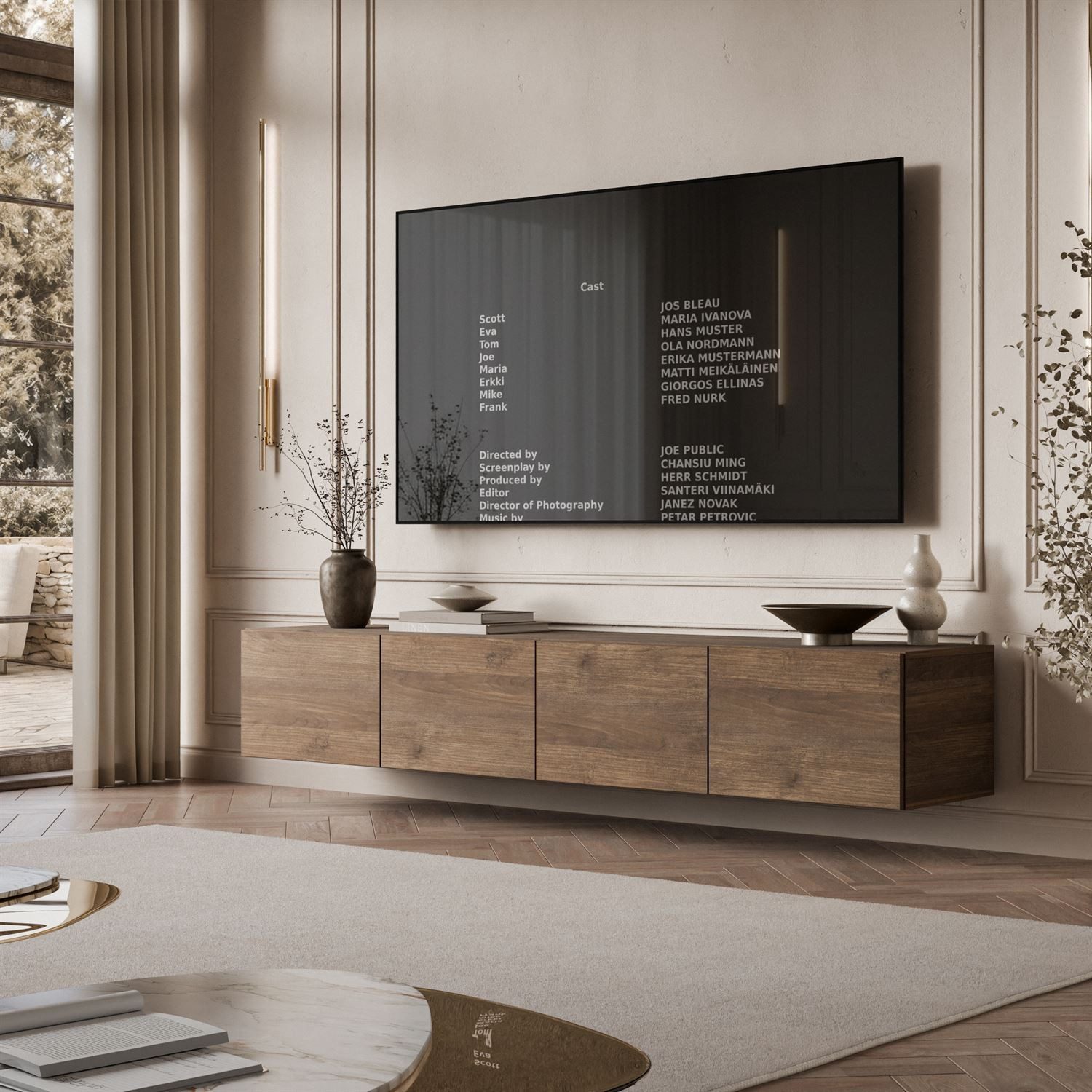 ALLHOUSE24 TV-Schrank LOGANTE Nussbaum modernes TV-Lowboard PUSH-OPEN System (2 x Schränke 100 cm breit) Breite 200 cm