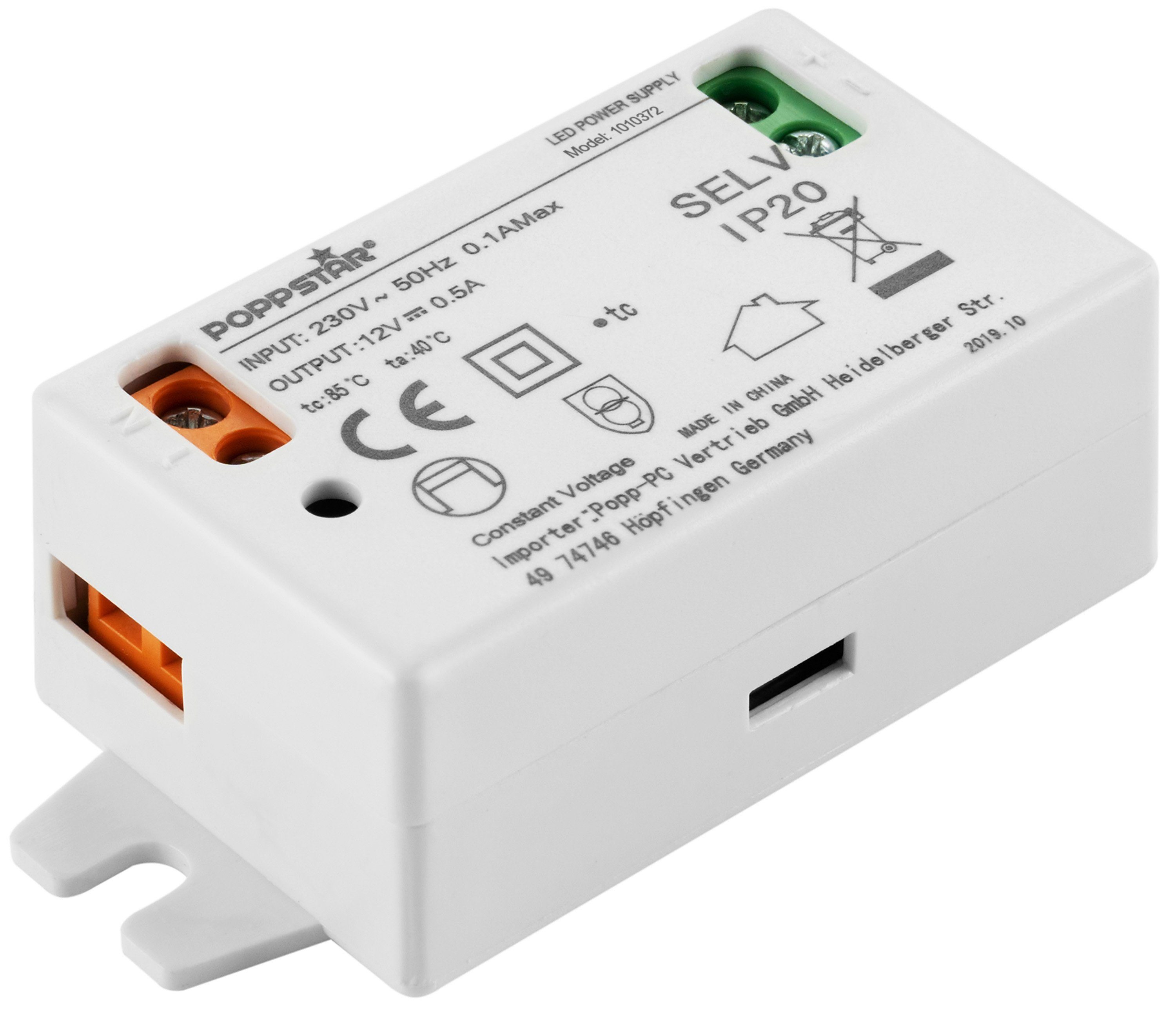 Transformator LED 0,5A Poppstar LED / Trafo 12V Leuchtmittel, AC bis LED 6W (für Watt) 230V DC 6