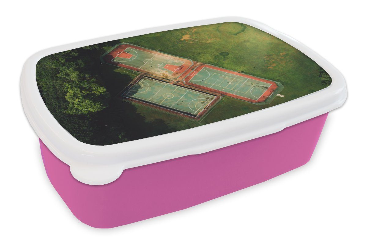 MuchoWow Lunchbox Brotdose Basketball Mädchen, Kunststoff für - Erwachsene, - Kunststoff, Kinder, rosa Spielfeld Brotbox Snackbox, Grün, (2-tlg)
