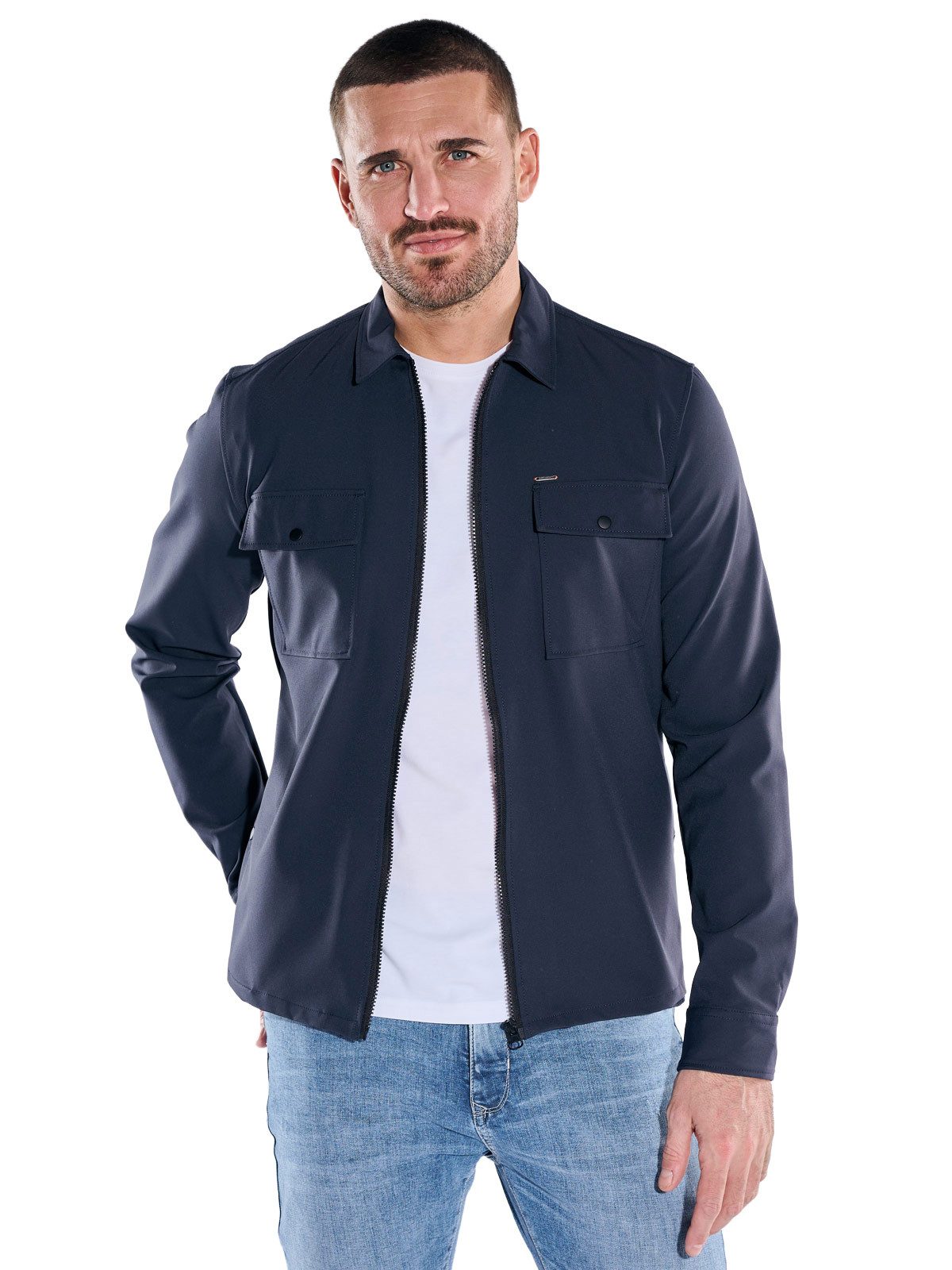 emilio adani Langarmhemd Herren Overshirt aus Tech-Softshell, Marineblau