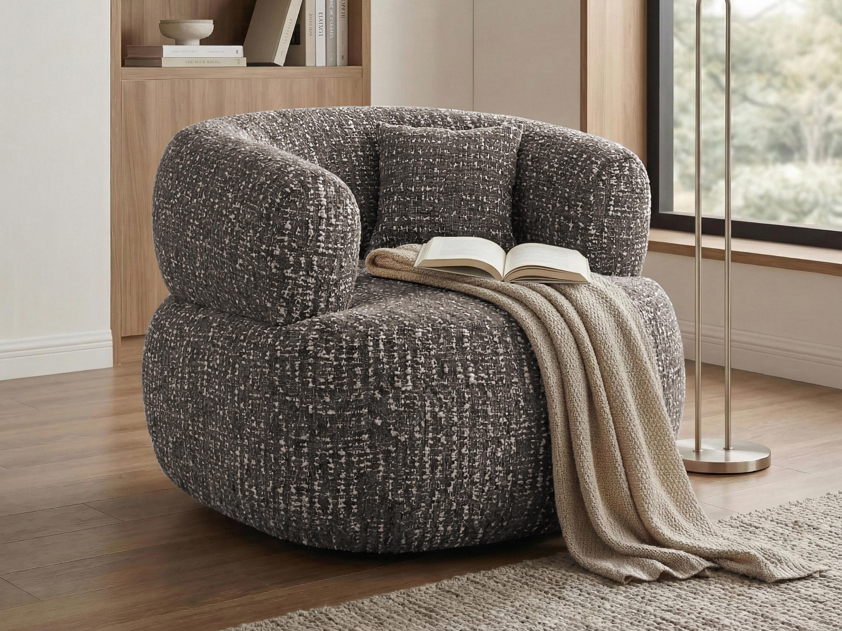 Beautysofa Drehsessel LAILA moderner Sessel & Loungesessel, 360° drehbar (abgerundetes Design, Komfortsessel mit HR-Schaum), Stoff RIMBA inkl. Zierkissen