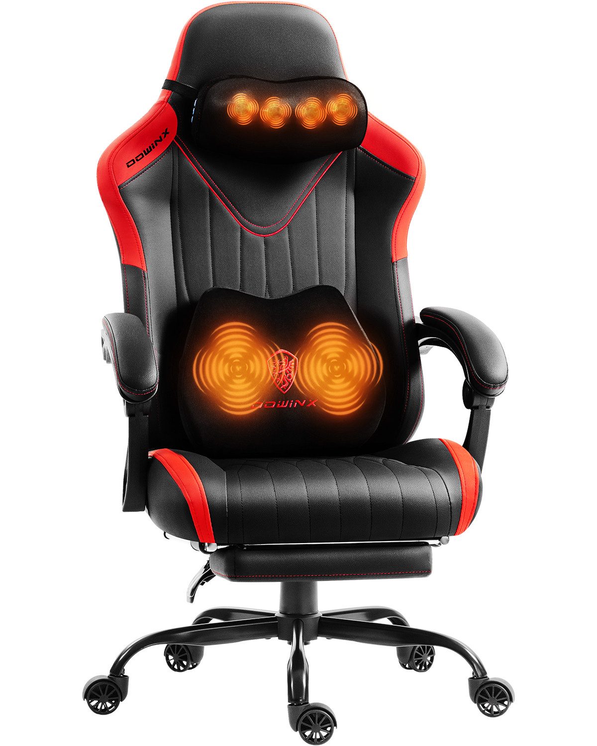 Dowinx Gaming-Stuhl mit Massagefunktion, Ergonomisch Gaming Sessel mit Lendenwirbelstütze (Packung), Gaming Chair bis 135 kg Höhenverstellbar für Erwachsene
