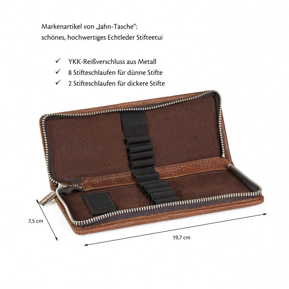 Gr. Jahn-Tasche 012 Braun, M Kleines Federmäppchen Leder Pencilbag / Stifte-Etui Jahn-Tasche